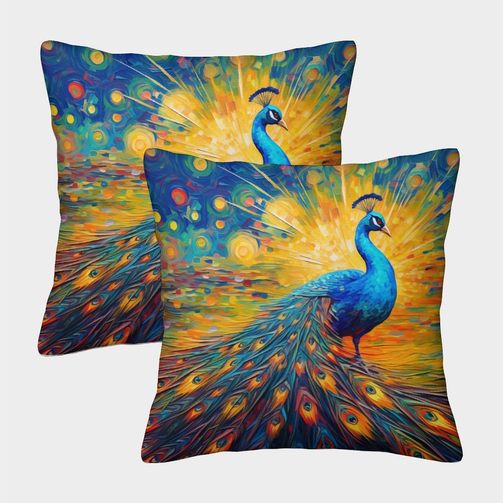 GPARSDDIO Peacock Decorative Washable Cushion Cover Invisible Zipper Throw Pillow Pack of 2 for Living Room Sofa 45x45cm