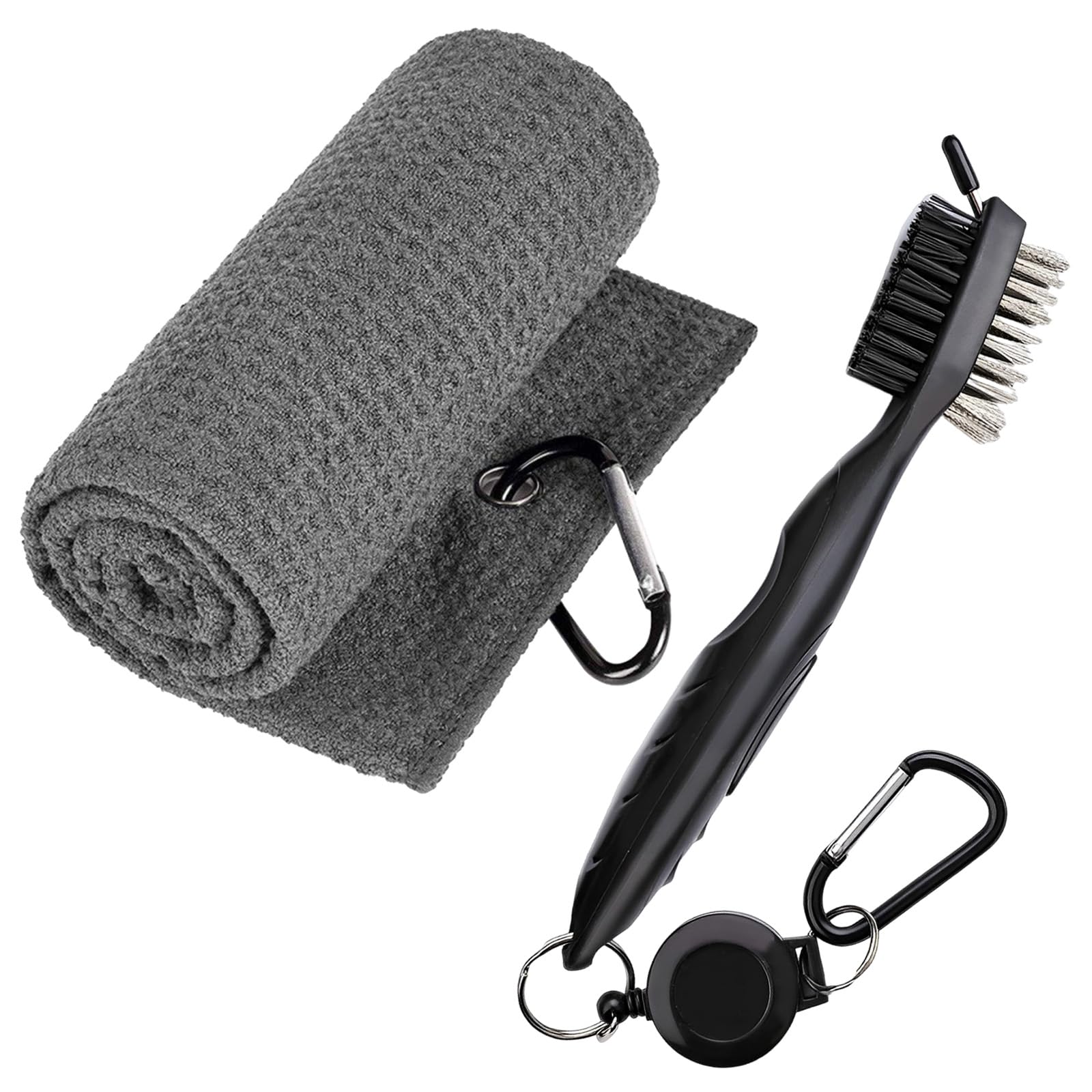 JSGBZK Golf Towels for Golf Bags with Clip, Golf Towel, Golf Cleaning Kit Tool with Golf Club Brush and Towel, Portable Microfiber Fabric Waffle Golf Club Cleaning Kit Gifts for Men