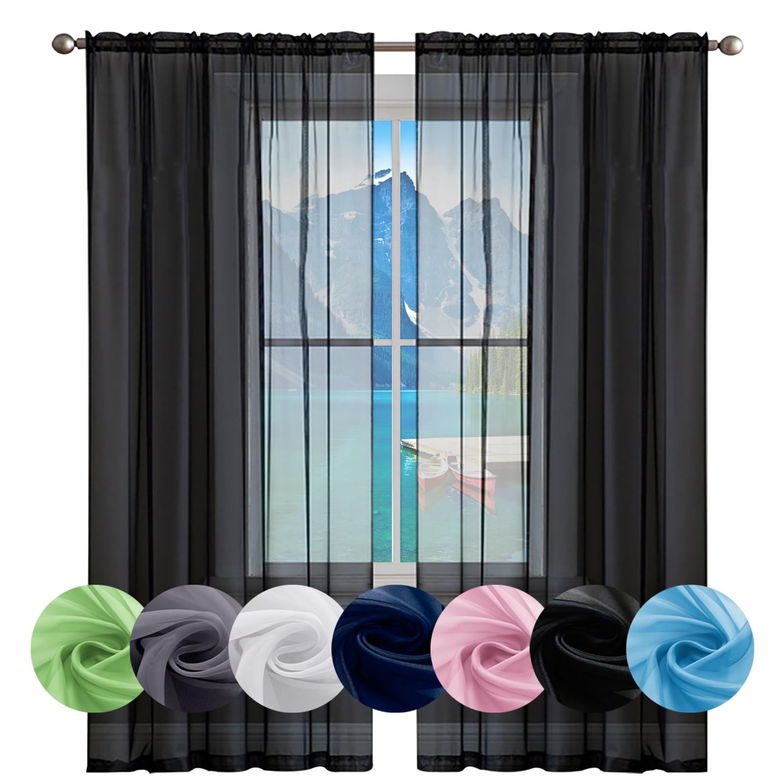 GAIFNAG Woven Voile Gathering Tape Curtain 70 x 220 cm Insulated Energy Efficiency Eyelet Super Soft Linen Net Curtains for Windows for Bedroom and Living Room, Black — image 1