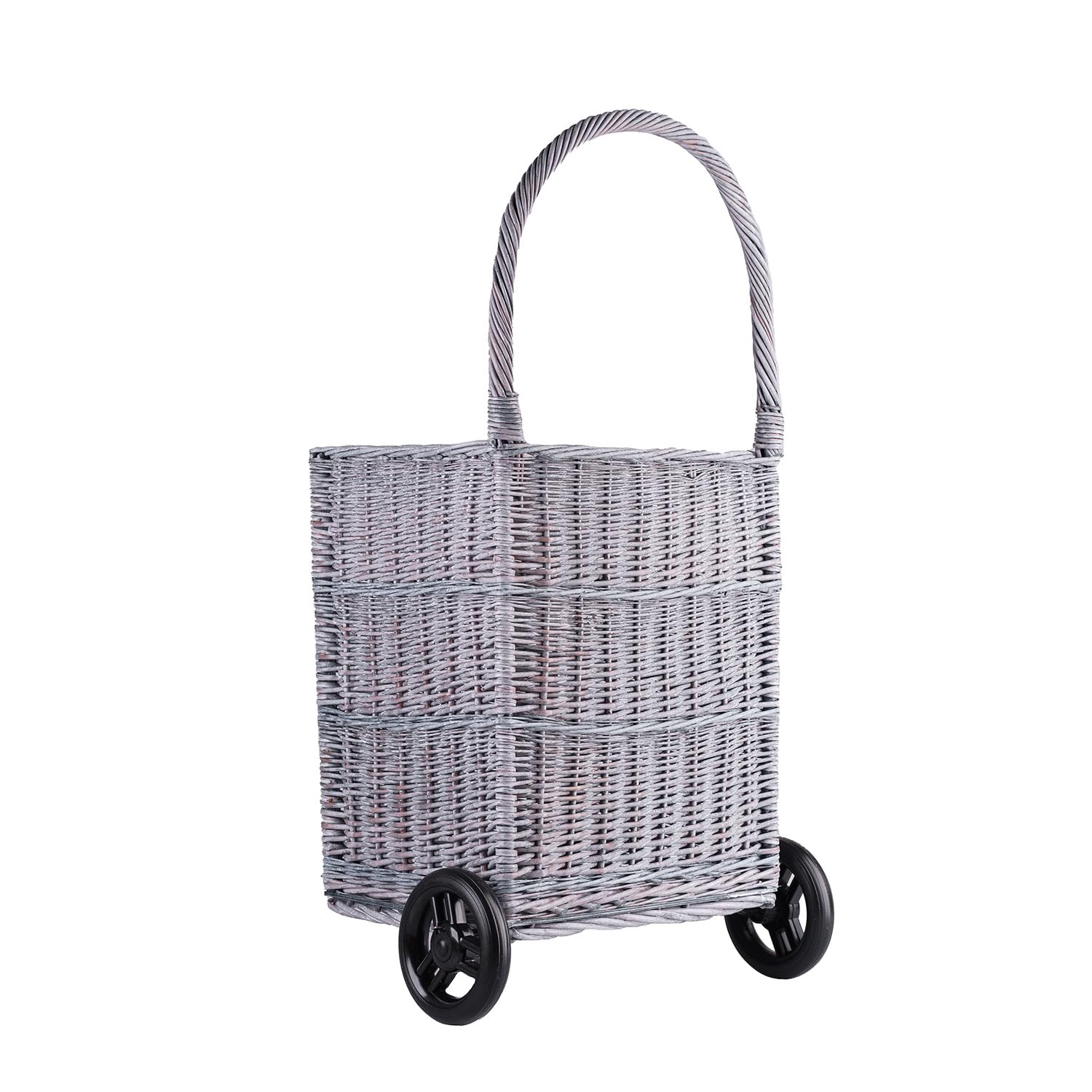 Panier à bûches sur roulettes - Chariot en osier - Panier des courses - Panier de rangement - Panier à provisions - Gris