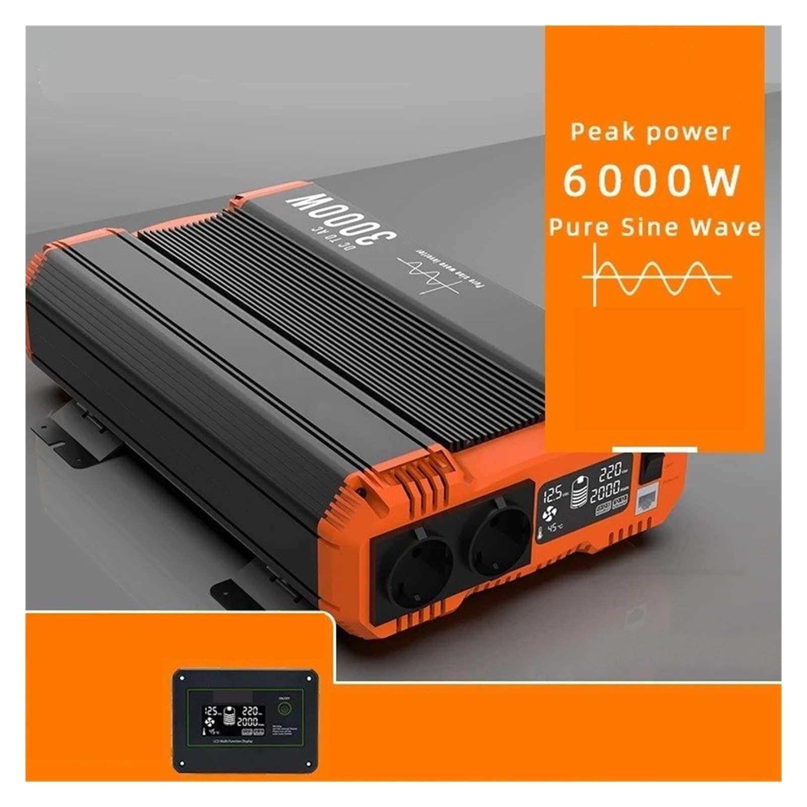 Inversor Onda Sinusoidal Pura 6000 W 12 V 24 V A 220 V 110 V con Pantalla LCD Transformador Voltaje Accesorios para Automóviles SAI(12V,220V-240V 50Hz,USA)
