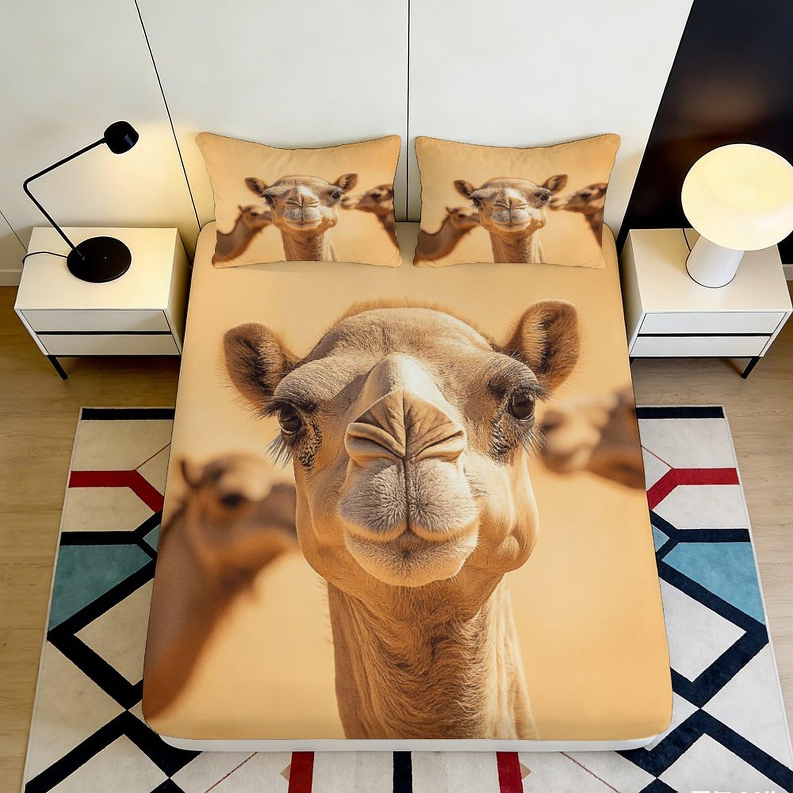Uxinyoume Style-1 3D Printed Camel Portrait Fitted Sheet Microfiber Soft Brown Animal Mattress Cover For Bedroom Dorm Home Decor 90X200x25cm