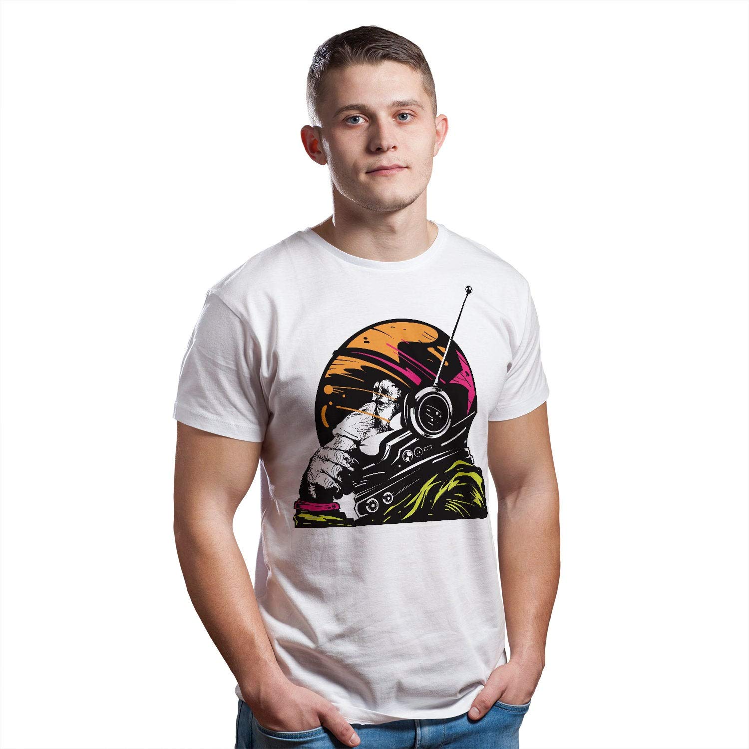 Playera de astronauta de Banksy, con diseño de mono divertido, camiseta para hombre, diseño cósmico del espacial, regalo Gris gris L