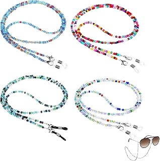 Pmeixcy Glasses Chain, 4 Pack Eyeglasses Chains with Beaded Design, Beaded Glasses Chain, Colorful Eyeglass Lanyard, 2-in-... Price In India