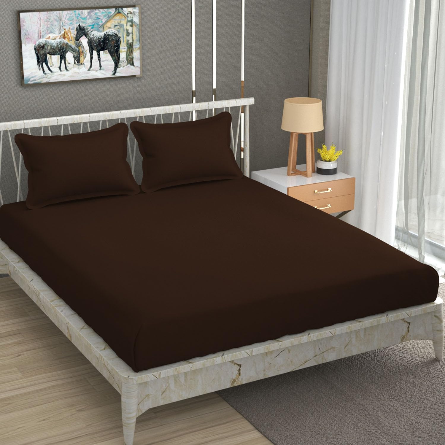 NEW LEAF Pure Cotton Premium Pure Solid Bedsheets – 220tc Soft, Breathable & Luxurious Bedding for Ultimate Comfort & Style for Hotel | Villa | Bedroom Colour - Brown-image-46