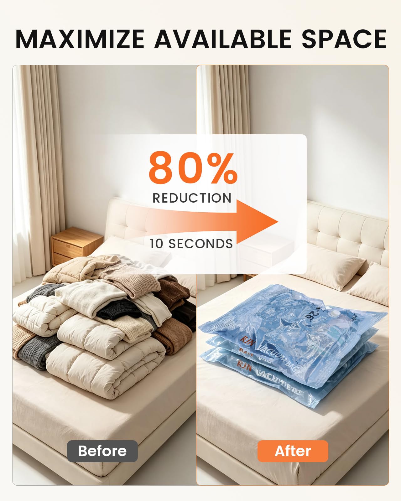RJN Sacchetti sottovuoto con pompa ad aria wireless ricaricabile, sacchetti di imballaggio a compressione per viaggi, sacchetti sottovuoto salvaspazio per abbigliamento, coperte, trapunte, cuscini