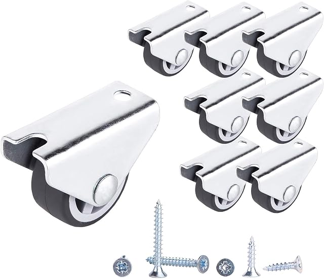 (Pack of 8) 30 mm Small Wheel Castors Rubber Wheels Fixed Casters Heavy Duty Castors Non-Swivel Wheel Furniture Wheels Casters with Mounting Plates Screws Included (8)