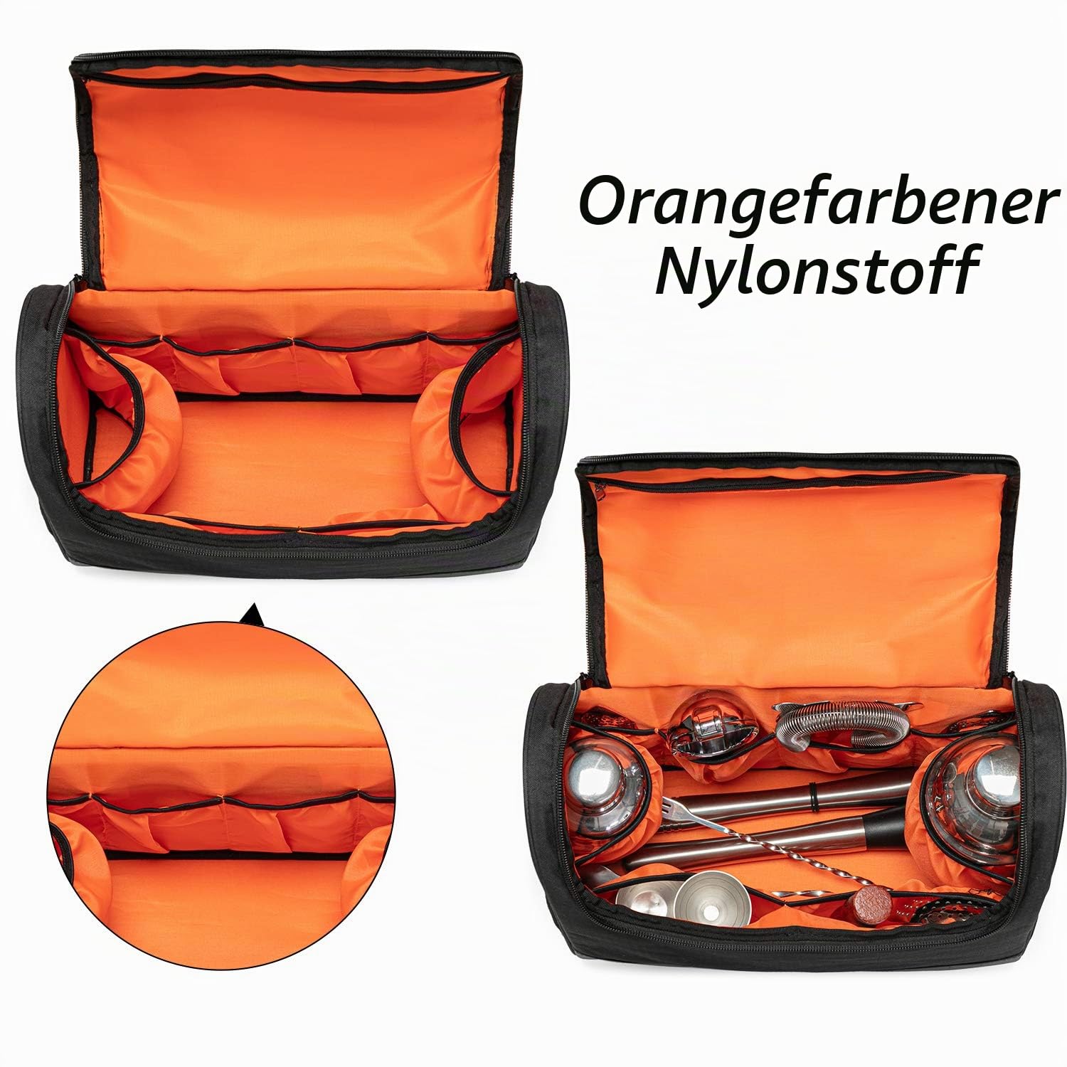 CURMIO Barkeeper-Tasche, tragbare Reisetasche mit Gummigriff für Bar-Werkzeug, für Zuhause, drinnen und draußen, Terrasse, Party
