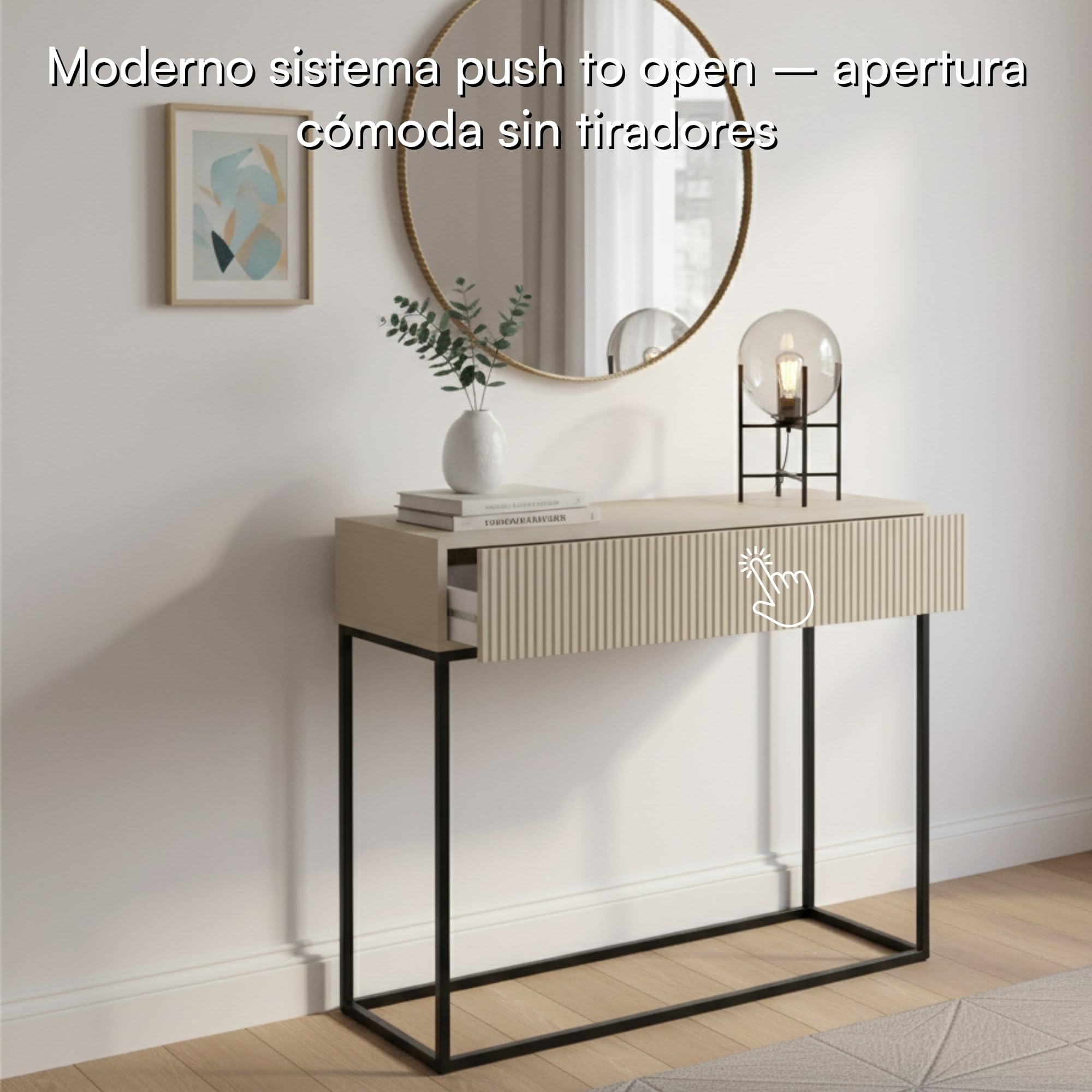 Selsey Consola Recibidor Mesa De Consola con Cajón De Lamas Patas Negras 90 x 79 cm Beige Gris Veldio