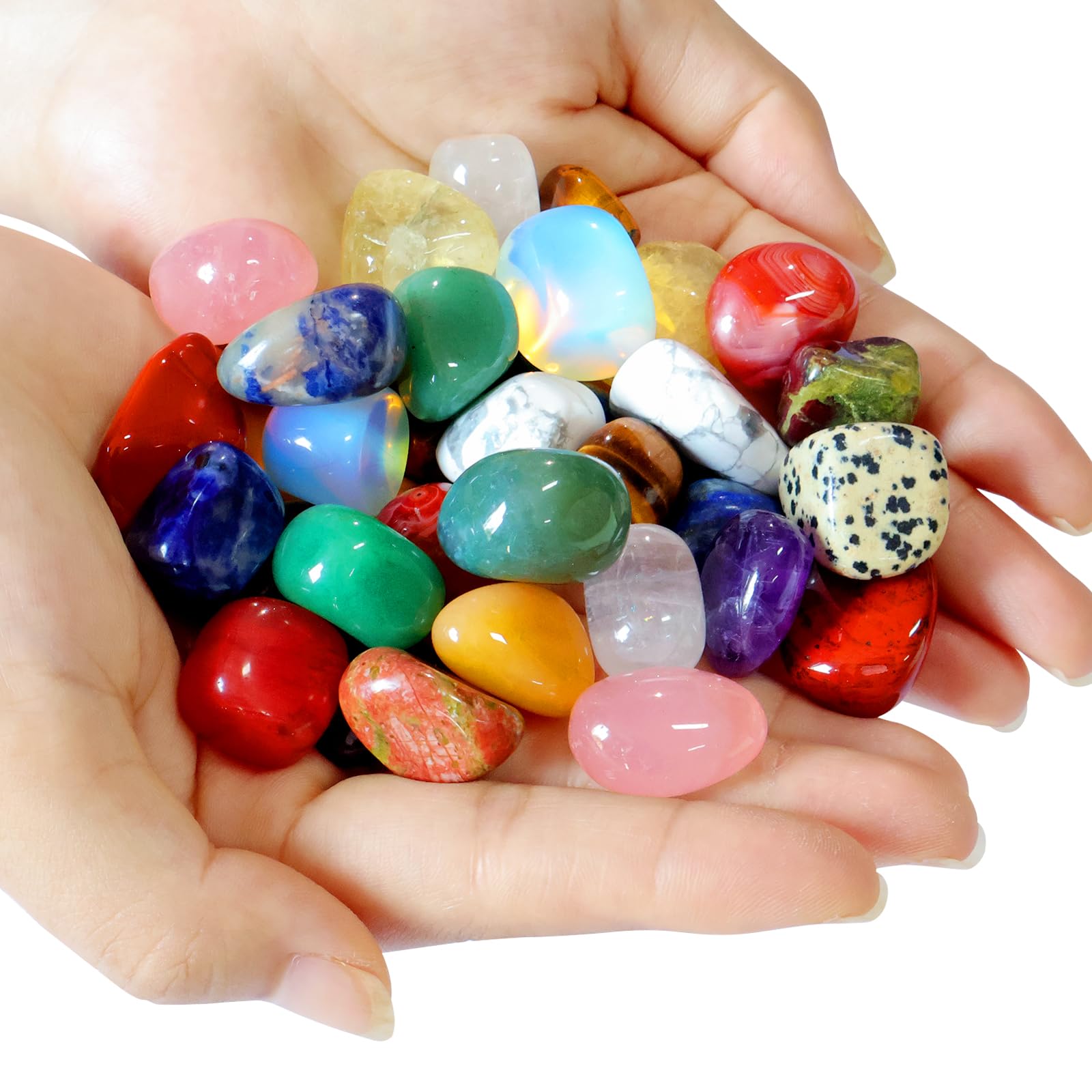 38pcs Polished Stone Set Tumbled Stones,Natural Polished Stone for Meditation,Energy Crystal Healing,Reiki Gift,Chakra Stones and Home Decor(0.6-0.8")