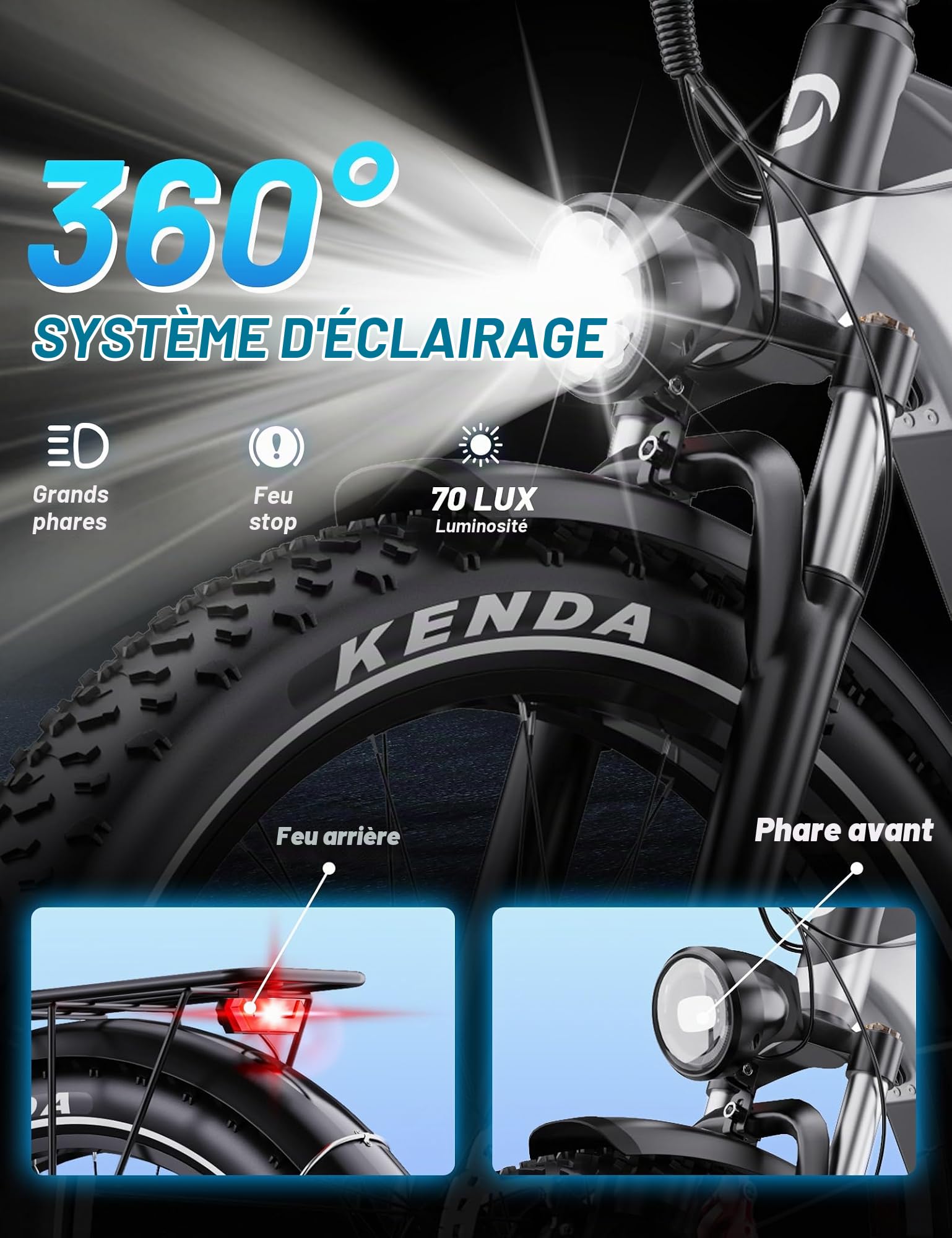 F26 Lite Vélo Électrique Adulte, 26 x 4,0 Pouces Fat VTT Électrique, Ebike 250W Batterie 48V 18Ah Autonomie Jusqu'à 140 Km, Double Frein Hydraulique, 7 Vitesses & Suspension Double