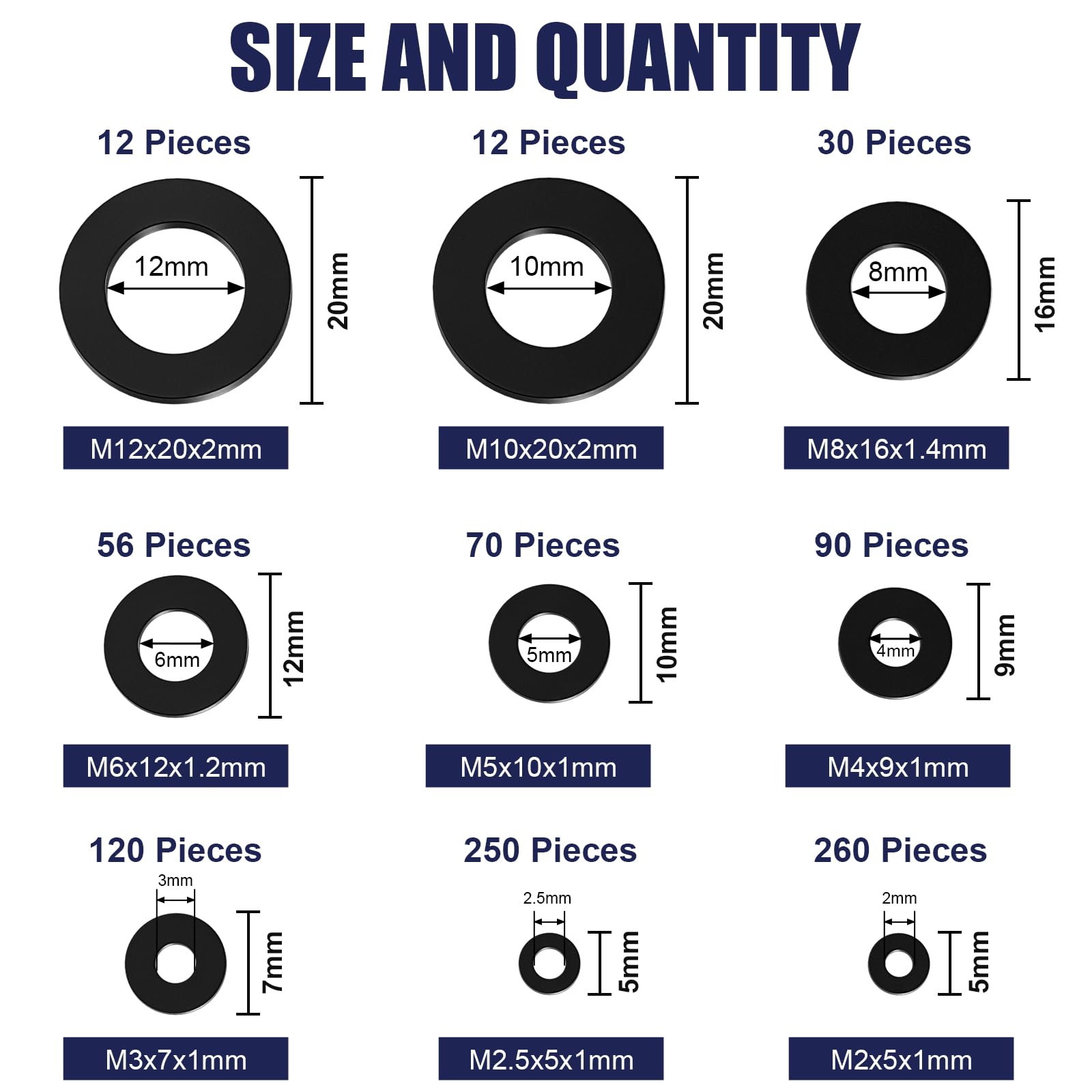 900pc Flat Washer Kit - M2-M12 Nylon Washers -2