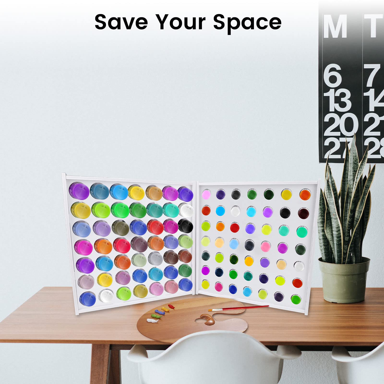 Organizador de pintura artesanal con 63 agujeros para juego de pintura en miniatura, estante de almacenamiento de pintura para manualidades montado en la pared, soporte de pintura artesanal
