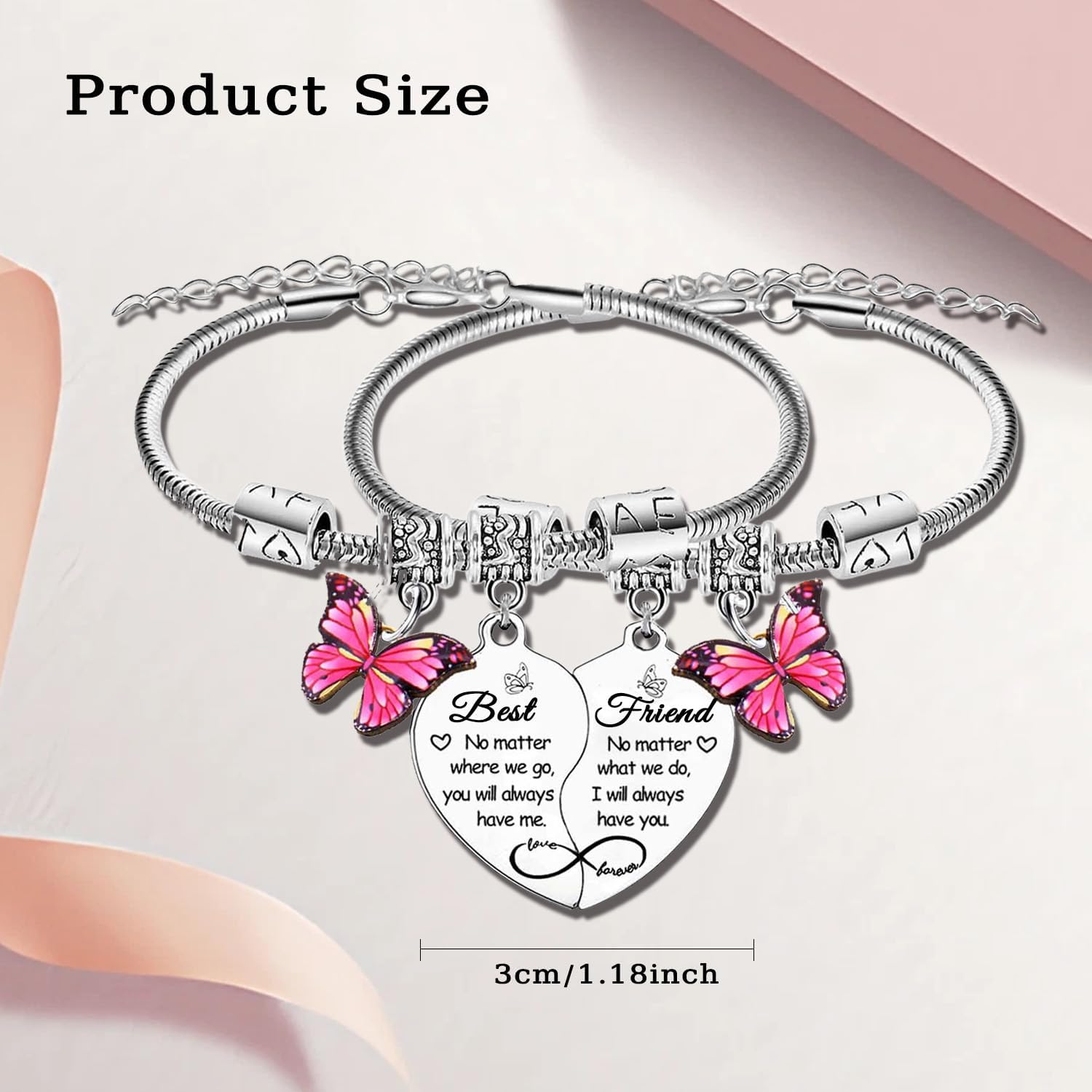 2PCS Friend Bracelet for Women Friendship Gifts Butterfly Charm Heart Matching Bracelet for Friend Christmas Birthday Gifts for Besties - Image 4