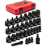 LLNDEI 3/8 Inch Drive Low Profile Impact Hex Driver Set, 30-piece SAE/Metric 1/4-3/4 Inch & 6-19mm, with E-torx Bit Socket Set E8-E20, Square Bit Socket, U-Joint Extension Bar， Cr-Mo, Storage Case