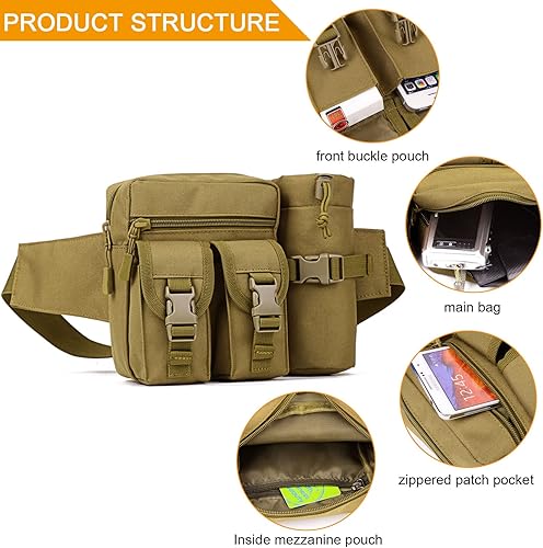 Miniatura 12 de Huntvp Riñonera táctica con soporte de bolsillo para botella de agua impermeable Molle Fanny Hip Belt Bag Camuflaje (Acu Camouflage),Verde