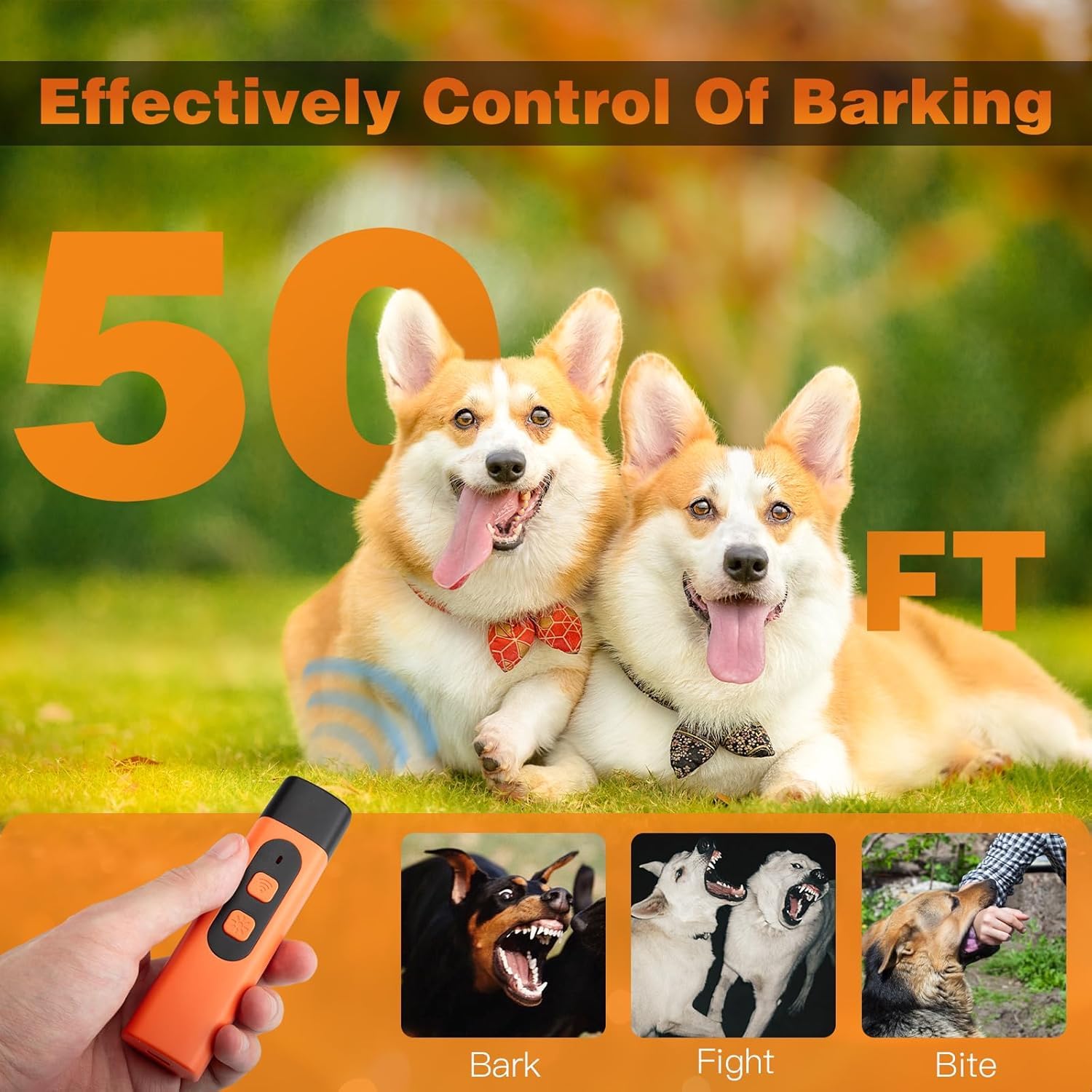 Cablelera Anti Bell Gerät Hunde, Ultraschall Hundeabwehr, Wiederaufladbar Antibell Ultraschall Gerät mit 3 Einstellbaren Frequenzen LED-Taschenlampe für kleine & große Hunde, Innen & Außen