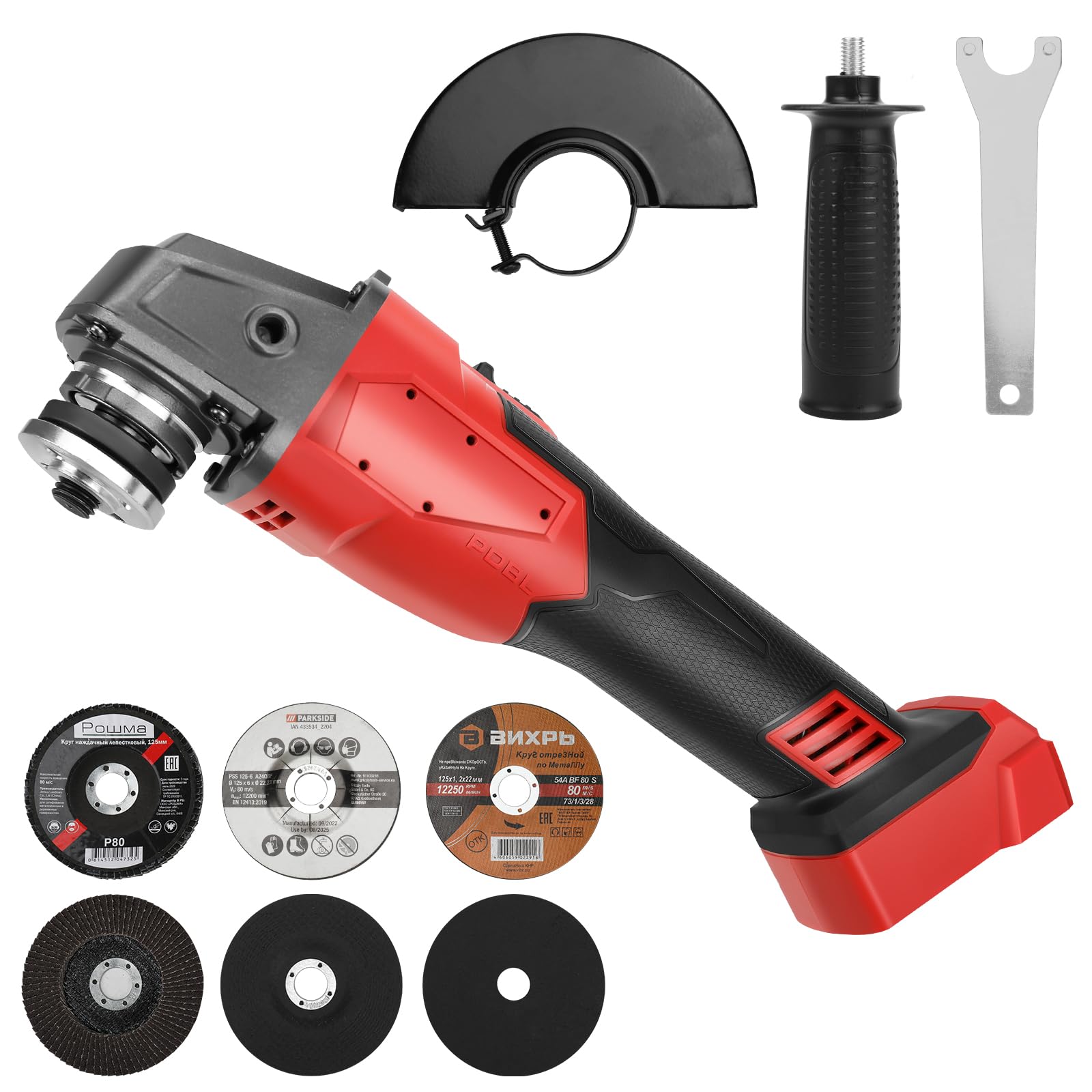 Roadtime Cordless Angle Grinder for Milwaukee 18V Battery, 125mm 12000RPM Brushless Grinding Tool with M14 to 5/8"-11 Center Shaft for Cutting, Grinding and Polishing (No Battery