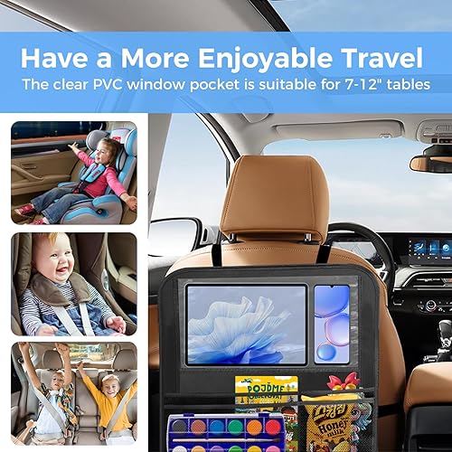 Miniatura 3 de Organizador de coche para asiento trasero (paquete de 2), 9 bolsillos de almacenamiento, organizador de automóvil con soporte para tableta,