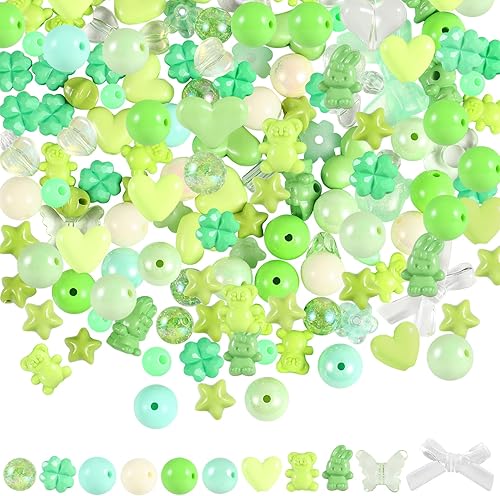 Cuentas acrílicas verdes de 3.53 onzas – Flor de caramelo, corazón, mariposa pastel surtidos para hacer joyas, collares, pulseras, llaveros (bonita
