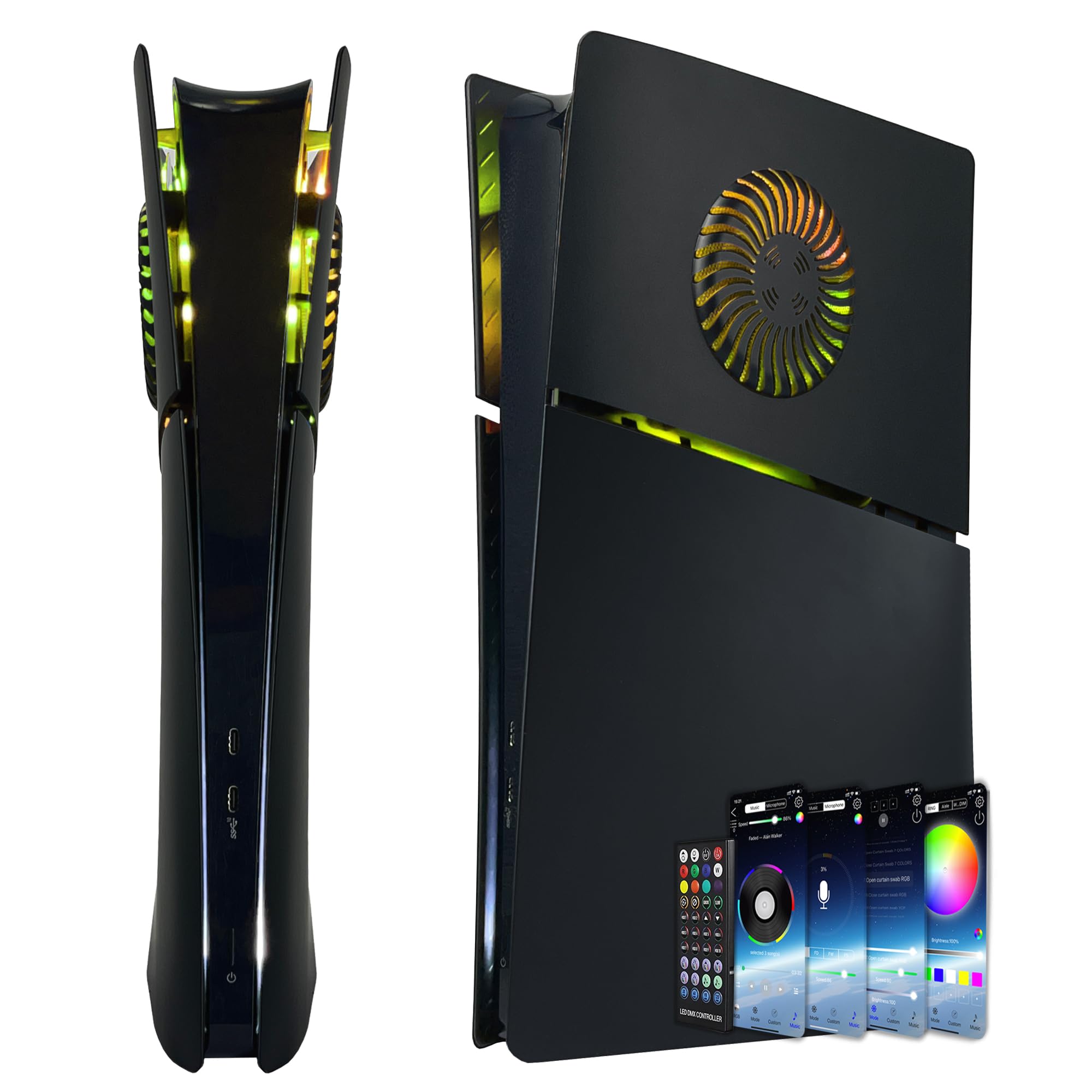 DOBEWINGDELOU 400+ - Juego de placas de cubierta para PS5 Slim Digital Edition con tira de luz RGB y filtro de polvo con rejilla de refrigeración DOBEWINGDELOU 400 + efectos LED