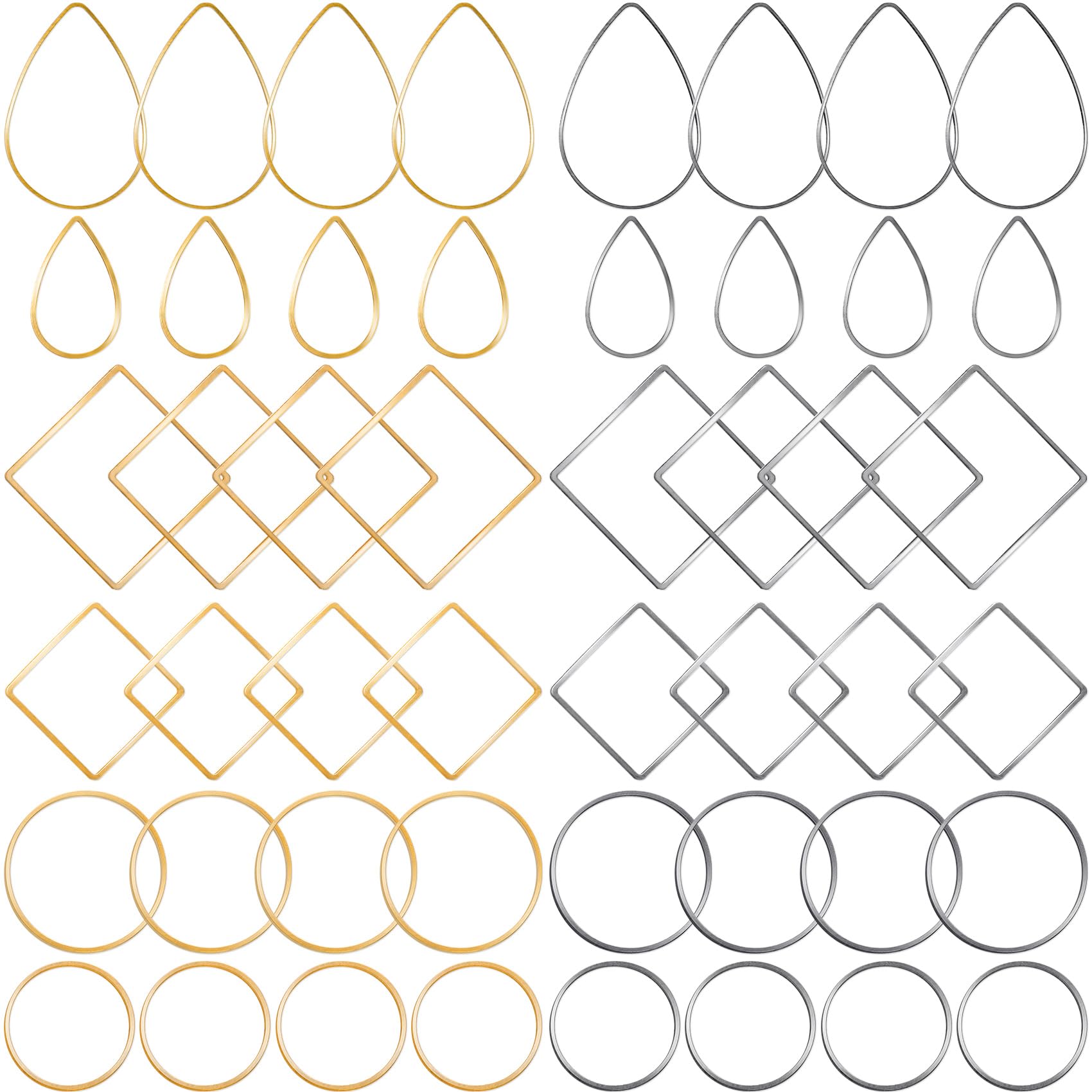PAGOW 48pcs Earring Beading Hoop, Hypoallergenic Teardrop Square Round Beading Hoops for Jewelry Making, Earrings Beading Hoop Bulk for DIY Crafts Accessories Supplies (Gold, Silver)