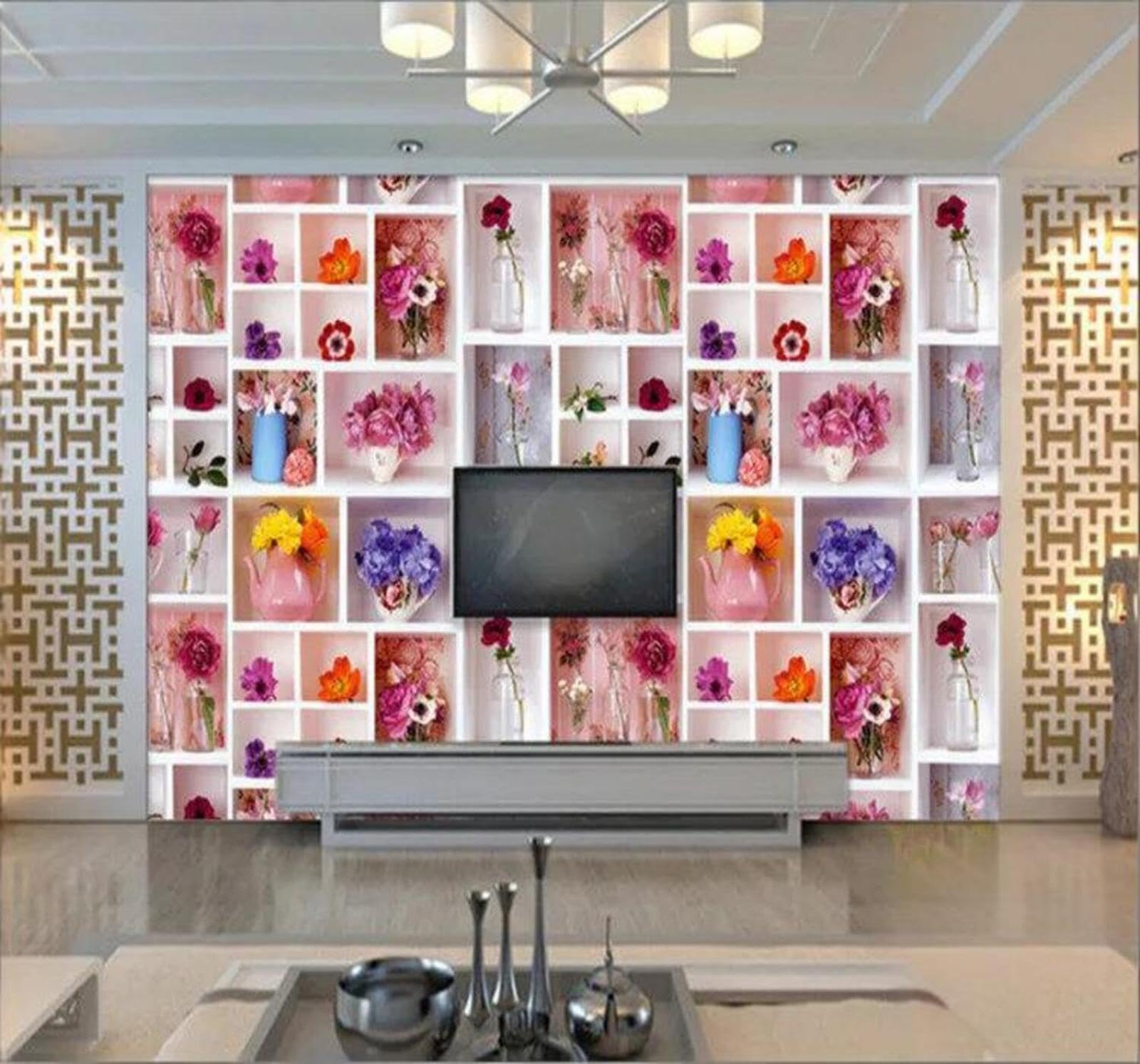Wallpaper-3D-Xlm 200Cm×140Cm(B×H) Minimalist Three Dimensional Beautiful Vase Flowers 3D Wallpaper Easy Install Feature Office Living Room Sofa Bedroom Tv Background Wall Decoration-200Cm×140Cm