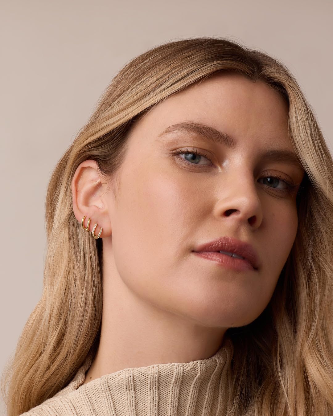 gorjana - Taner Double Huggies 3/8" - 18k Gold Plated - Multiple Piercing Illusion - Everyday Wear - Elegant Design - Lightweight Comfort - Versatile Style - Surgical Steel Post - Image 6