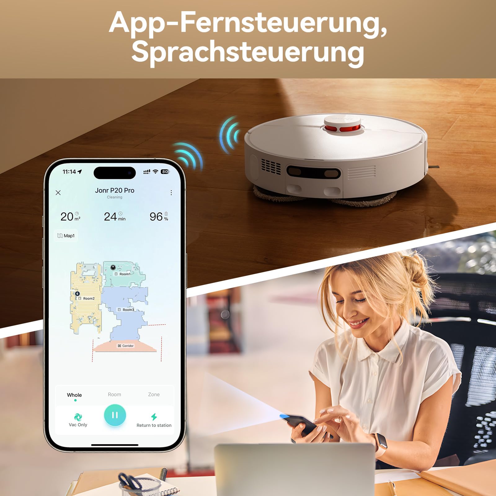 JONR T5 Pro 8150 Pa Robot Vacuum Cleaner - automatyczny odkurzacz, bezprzewodowy robot odkurzający, robot odkurzający sierść dla zwierząt z mope, suszenie na gorącym powietrzu, szczotka zapobiegająca