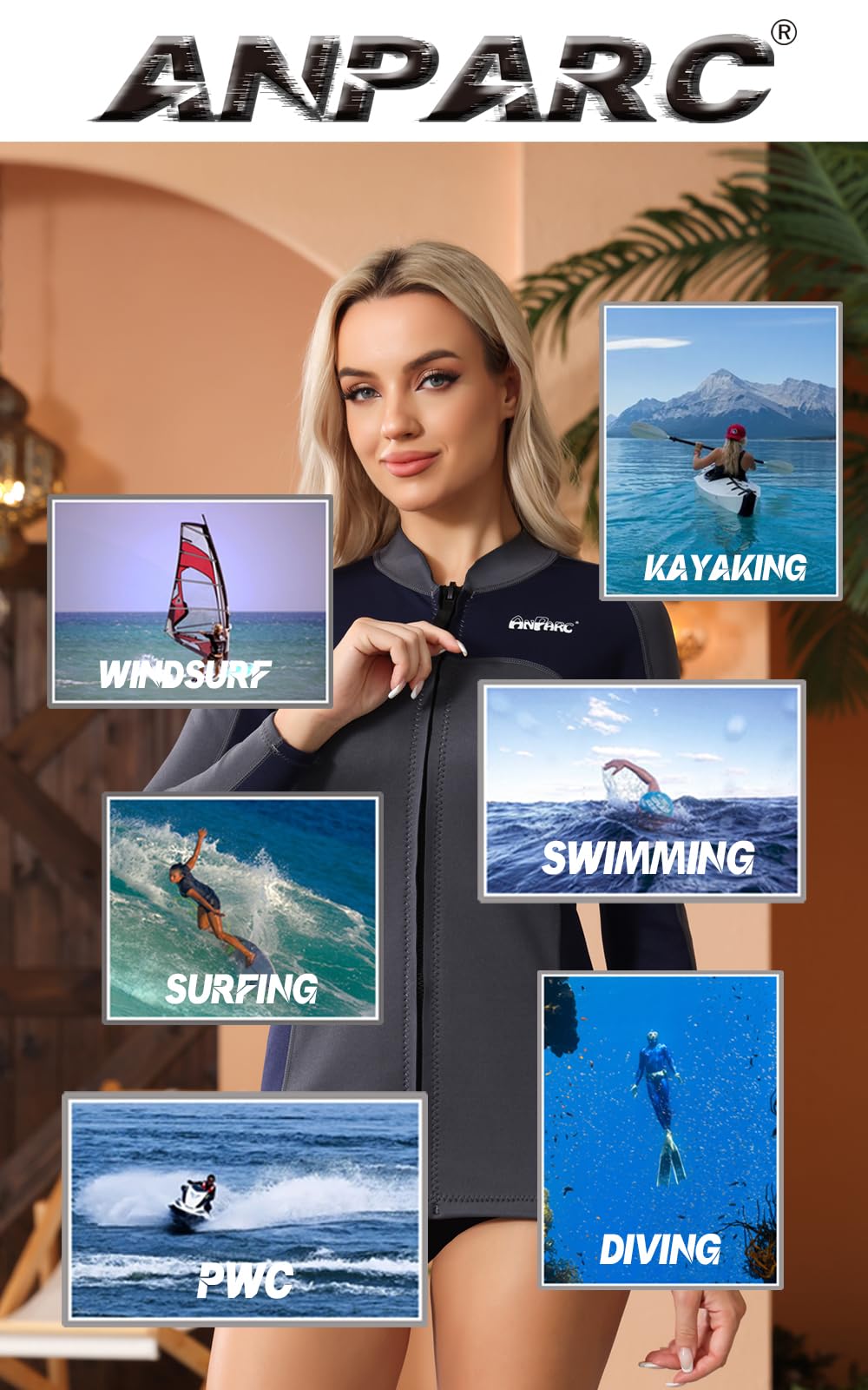 Damska neoprenowa kurtka do pływania, kombinezon do pływania w zimnej wodzie (szary, rozmiar M)