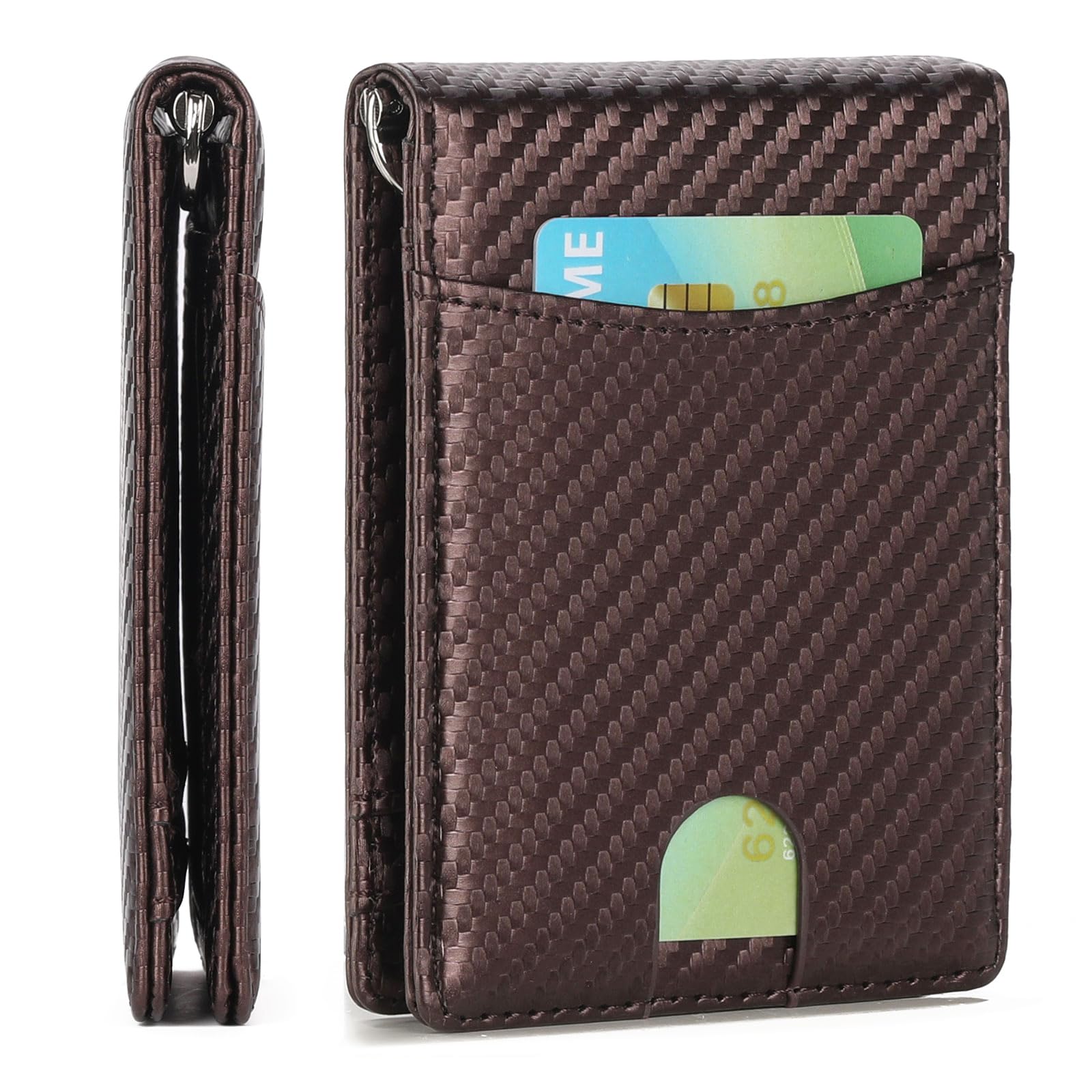 LOUEBICA Wallet for Men Leather Slim Bifold Card Holder RFID Blocking Minimalist Front Pockets Wallet with Money Clip