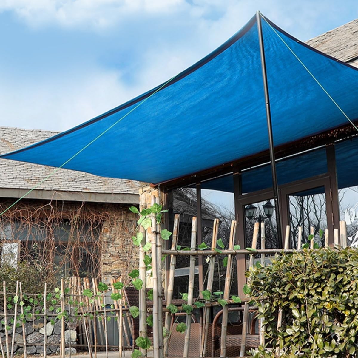 Voile D'ombrage Bleu HDPE Protection Solaire Extérieur for Cour Et Jardin(5mx8m)