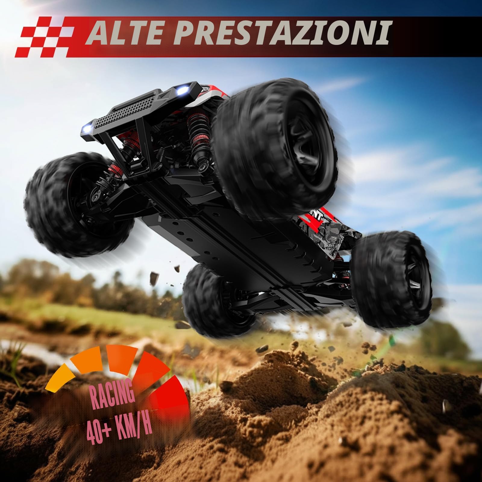 Macchina Telecomandata Professionale 40 KM/H, 1:18 Macchina Radiocomandata Veloce con Luce LED, 2,4 GHz Macchine Telecomandate Drift 4x4 Offroad, Auto RC Car per Esterni Bambini Bambina Adulti