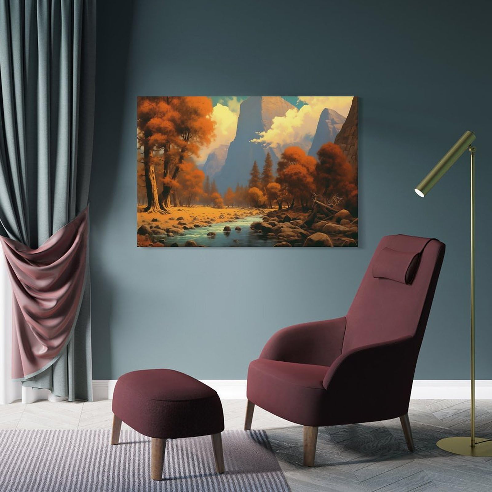 Junmoney Frame-Style-16 Golden Autumn Yosemite Usa Room Decor Wall Art, 24X36inch(60X90cm), For Entrance Walls, Hall Decor Or Foyers, A Neat Decor Update For Hallways