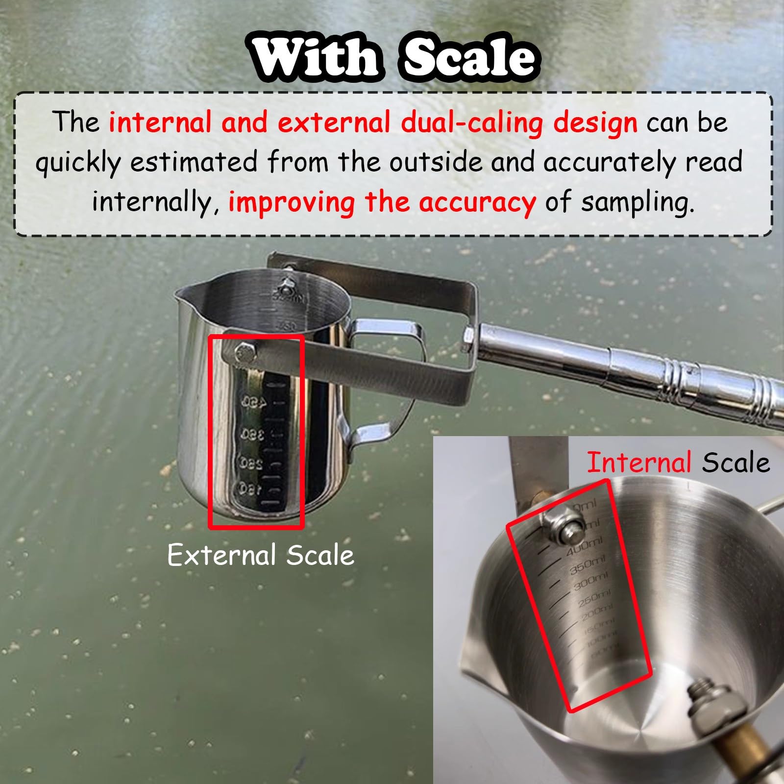 Campionatore d'Acqua telescopico, campionatore d'Acqua per Piscina da 5/10/20/23 Piedi, becher campionatore a Pendolo in Acciaio Inossidabile per Ispettore della qualità dell'Acqua/microbiol