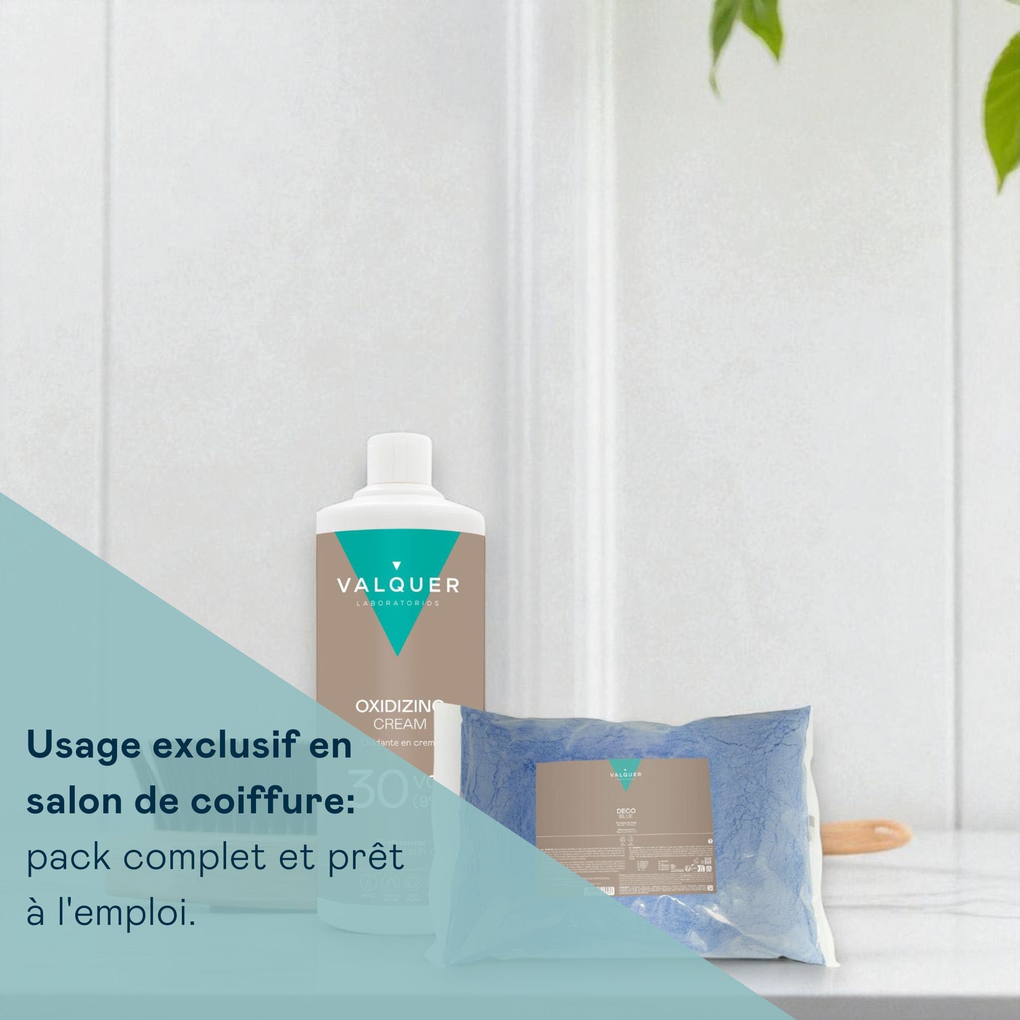 VALQUER Kit Décoloration Cheveux Professionnel Vegan Décoblue 500 g + Oxydant 30 Vol 9% 1000 ml, Éclaircissement Jusqu’à 6 Tons, Balayage, Mèches, Blond Polaire