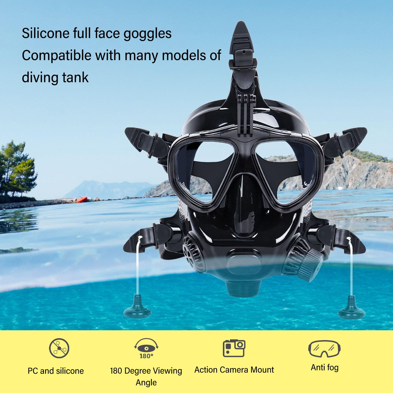 EBTOOLS Mini, 1L Capacity Diving with Full Face Diving Goggles, Camera Mount, Portable Diving for Underwater Breathing Training (Black)