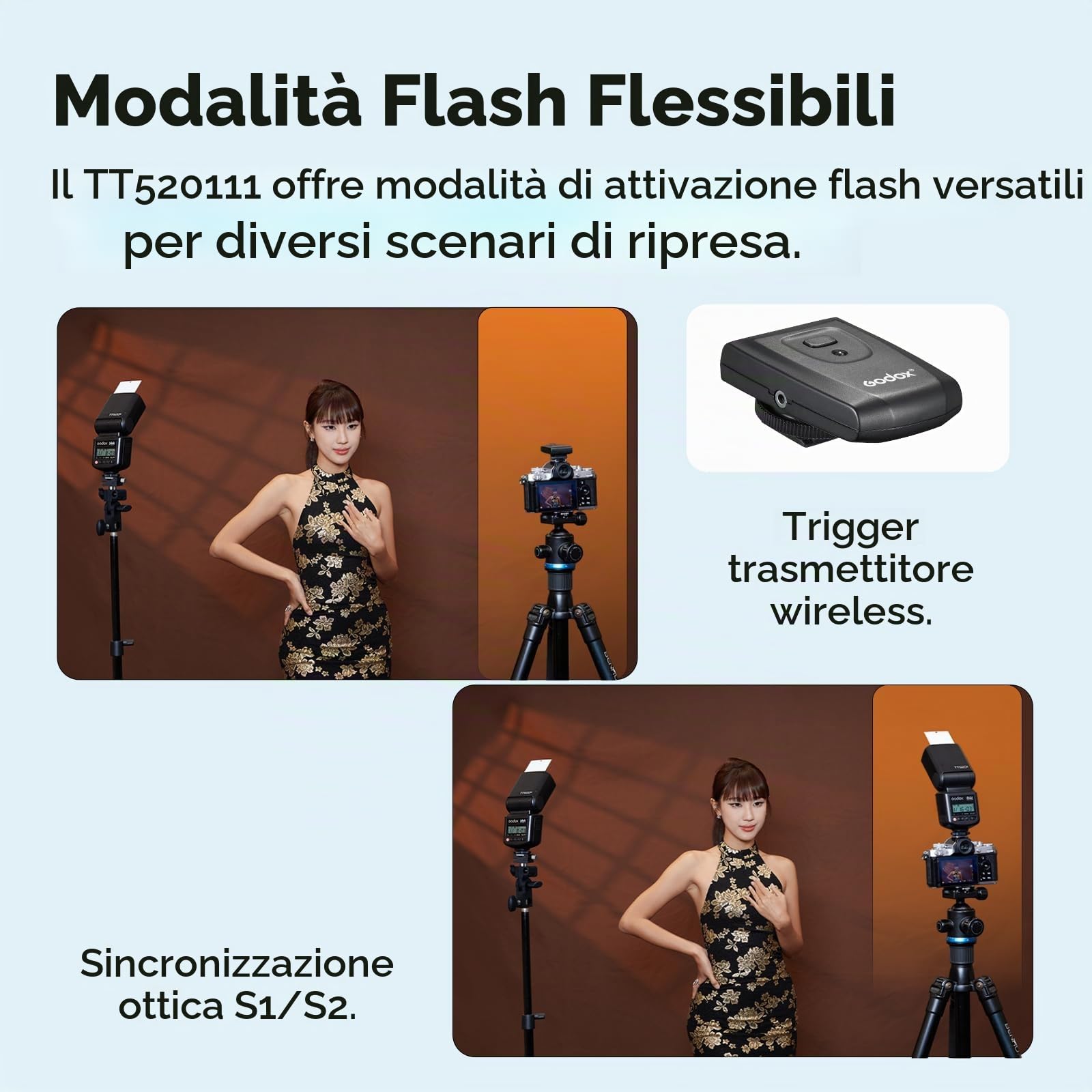 Godox TT520III Camera Flash Speedlite con Trasmettitore RT, 433MHz Triggering Wireless, 1.8s Tempo di Riciclo, GN33 On-Camera Speedlight per Canon Sony Nikon Fujifilm Olympus Fotocamera | Triggering Wireless 433MHz, 1,8s Tempo di Riciclo, GN33, con Trasme