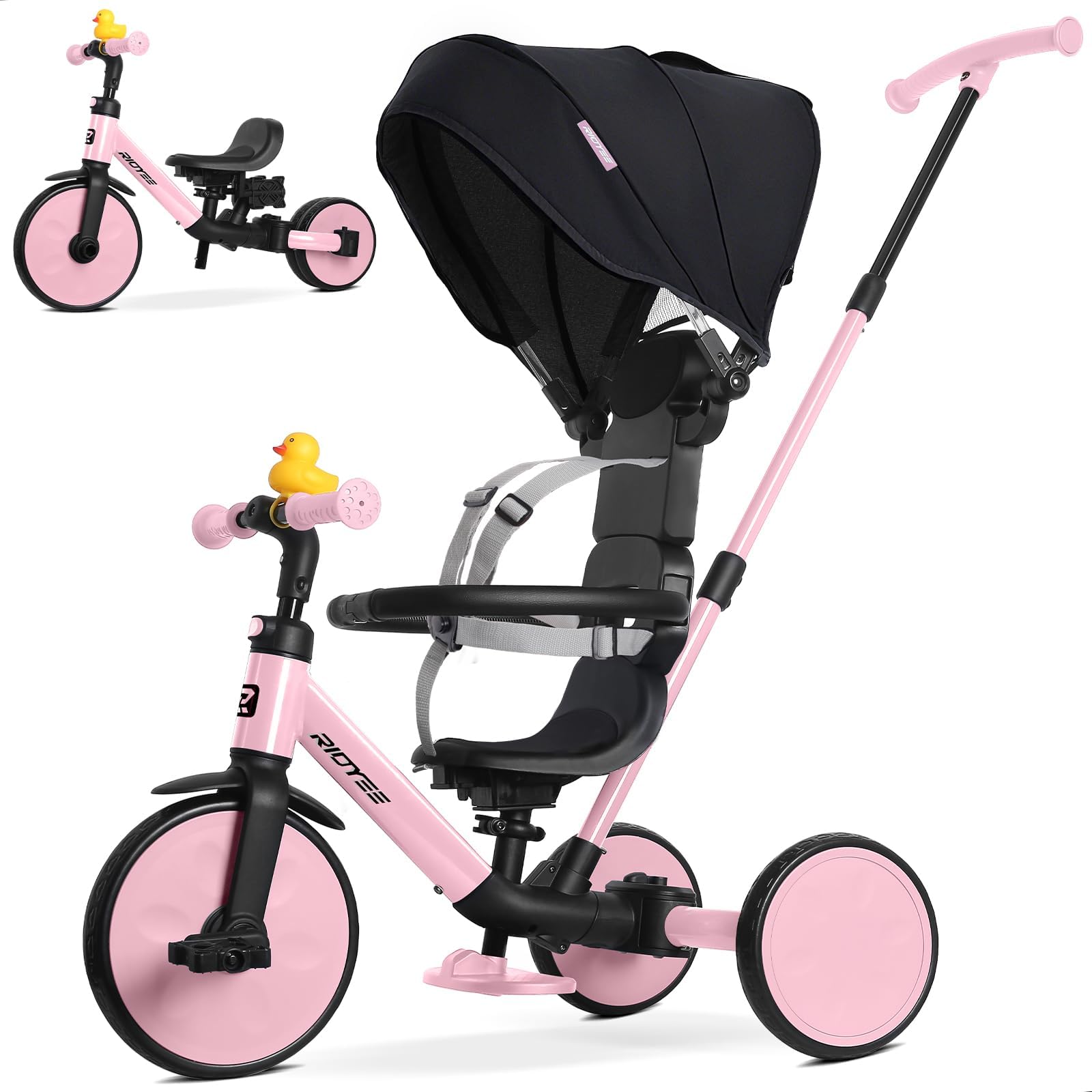 Triciclo 8 en 1 para 1.5-5 años, interruptor sin herramientas, triciclo para niños pequeños con mango de control de dirección para padres de 1.5 a 5 años, triciclo para niños pequeños de 1.5 a