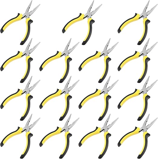 SINJEUN 15 Pack 6 Inch Needle Nose Pliers, Long Needle Nose Pliers with Wire Cutter, Insulated Handle Side Cutting Long Nose Pliers for Cutting and Bending Wire