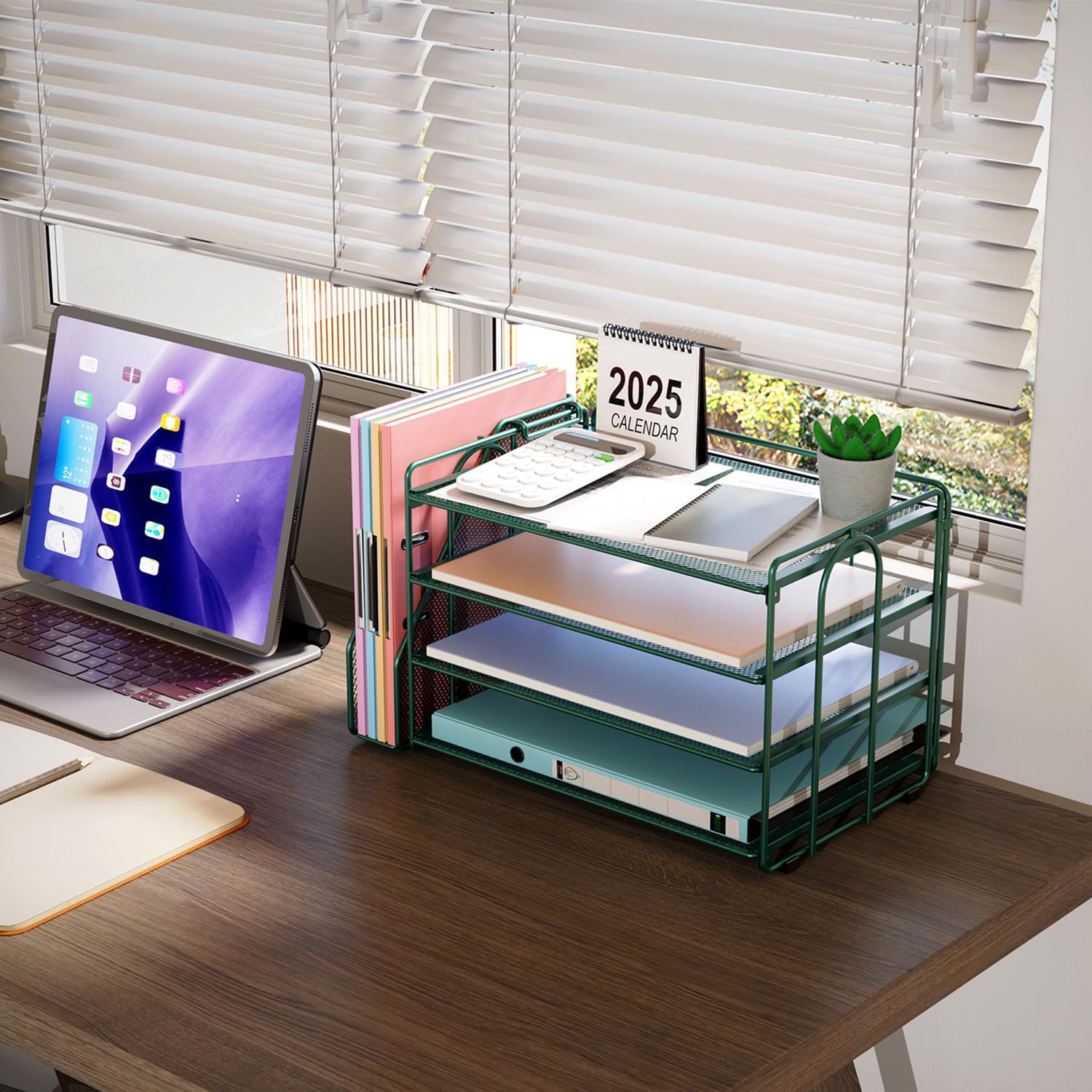 gianotter Monitor Stand with Storage + 4-Tier Paper Organizer (Green)