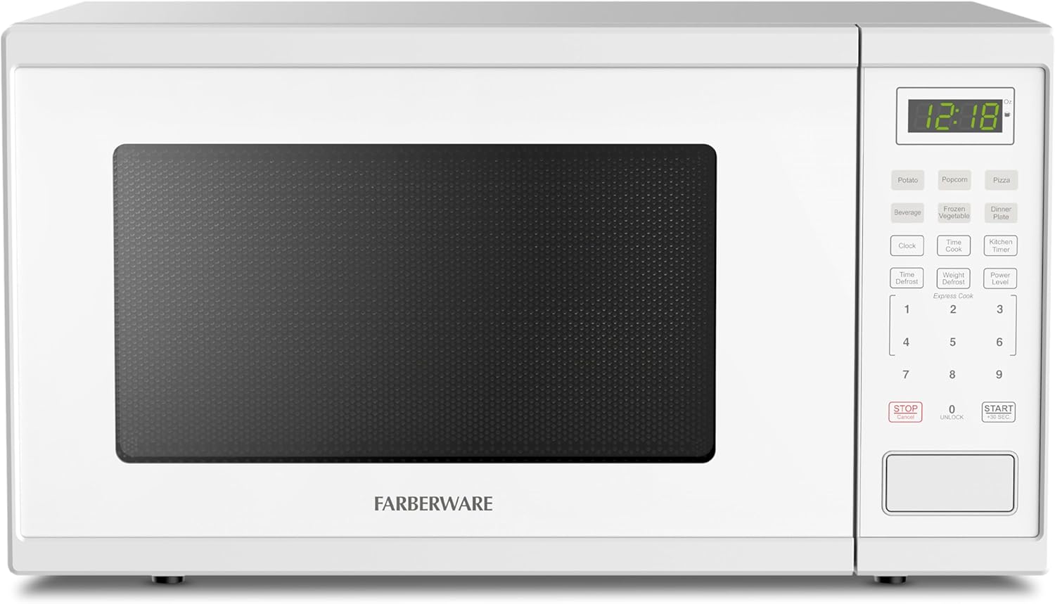 Farberware 1.1 Cu. Ft. Countertop Microwave Oven – 1000 Watts Power, Auto Cook Settings, Defrost, Easy Clean and Child Safety Lock-White 1.1 Cu. Ft White