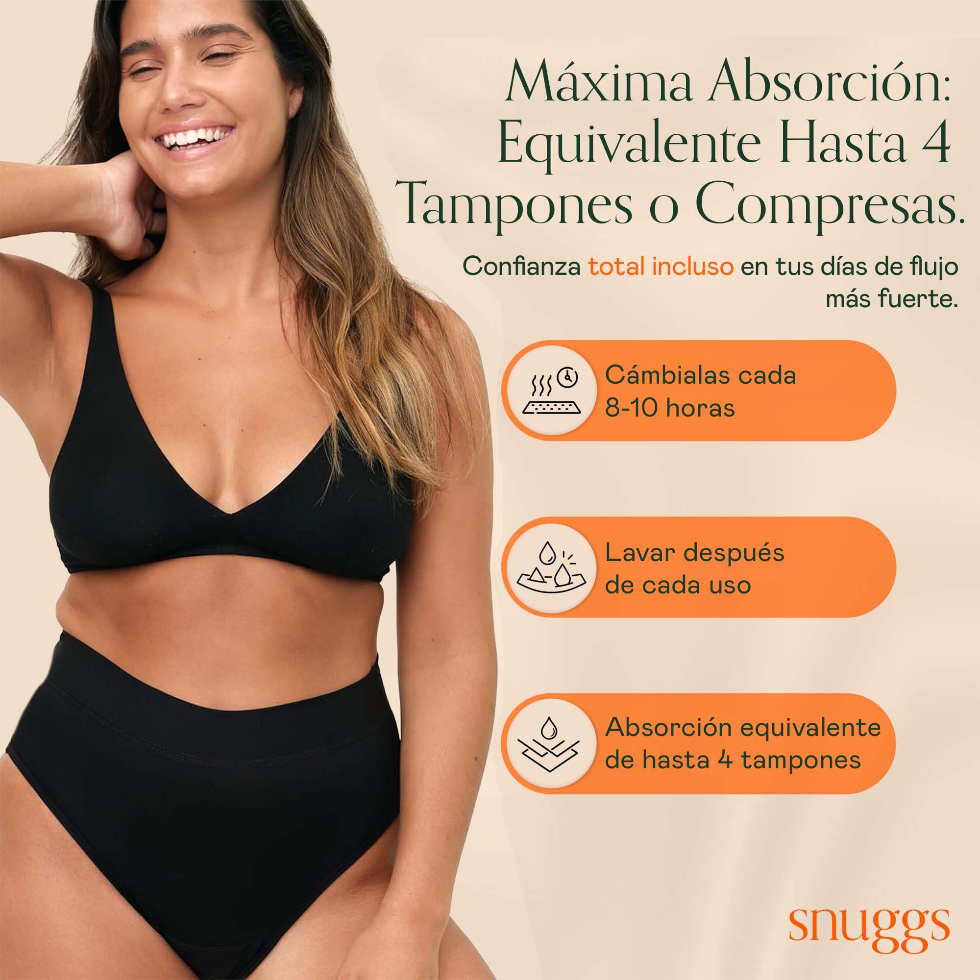 snuggs Period Underwear Hugger - Bragas menstruales extrafuertes, Delgadas y absorbentes, Nailon Reciclado