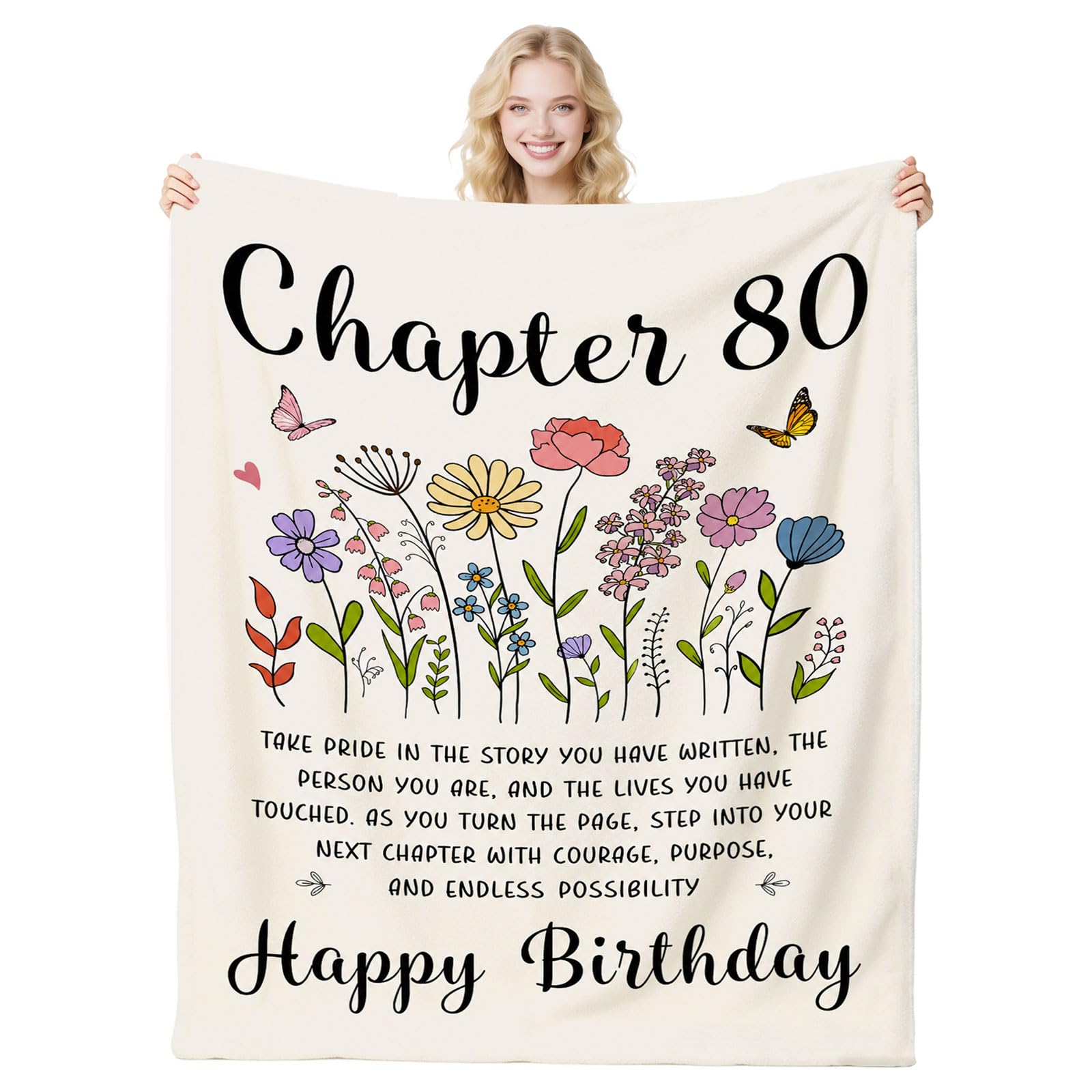 80th Birthday Gift Blanket for Women, 50"X60" Soft Flannel Blanket, Turning 80 Throw Blankets, 80 Year Old Flannel Throw Presents, Female 80th Birthday Gifts for Mum Wife Sister Best Friend