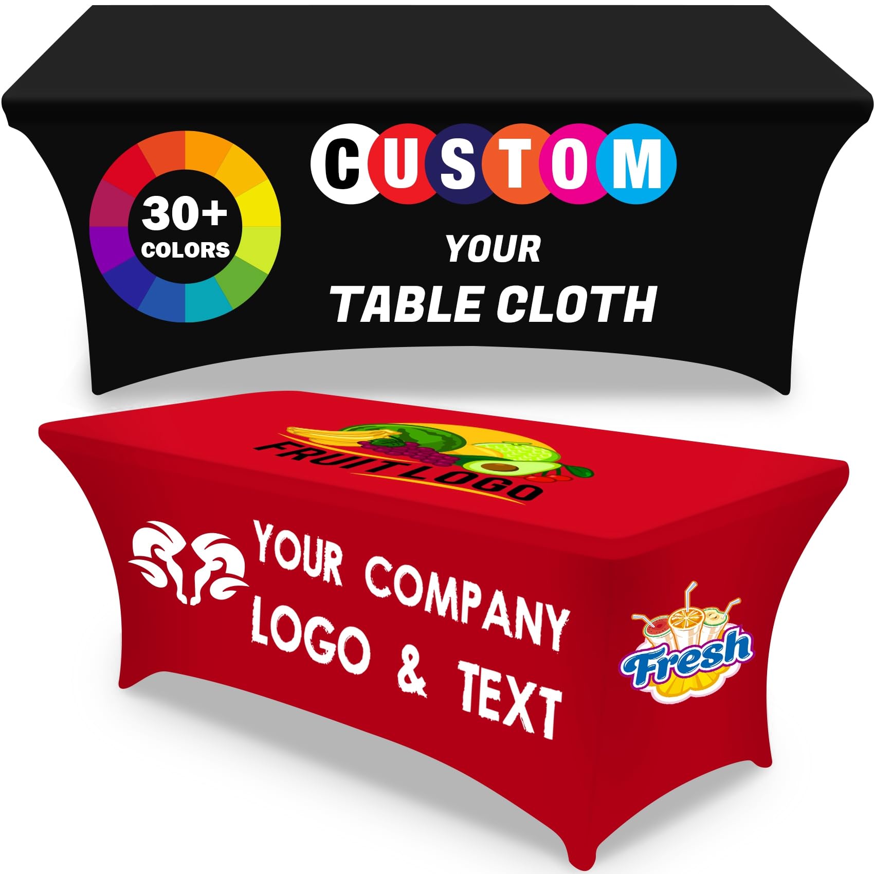 Personalised Table Cloth Rectangular Spandex Table Covers with Business Logo Customised Stretch Table Cover Custom Customisable Tablecloth Promotional Item Logo Party Events
