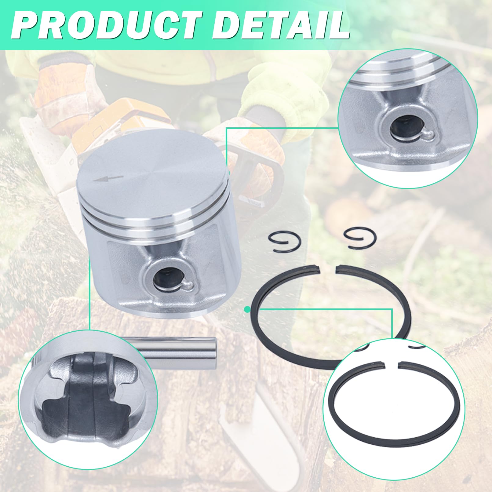 Adefol Pistone da 47 mm con anello a pistone per Stihl MS271, MS271C, MS291, MS291C, con paraolio, cuscinetti ad aghi, guarnizione silenziatore, ricambio OEM 1141 030 2011