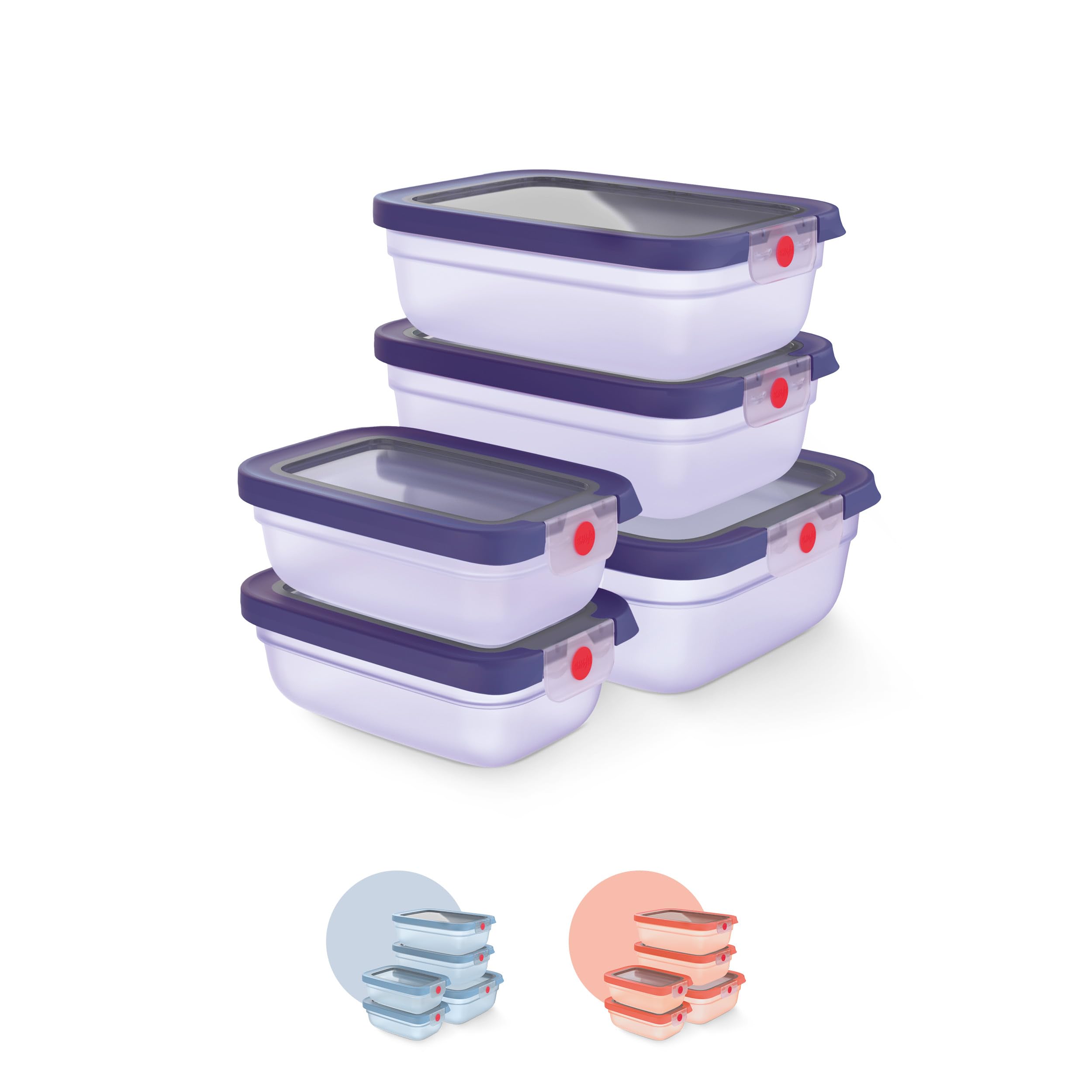 EMSA oneClick Frischhaltedosen, 5-teiliges Set, 2x0,5, 2x1,2, 1x2,3L, 100% dicht, Made in Germany, gefrier-, mikrowellen- und spülmaschinengeeignet, platzsparend, violett, N1231100