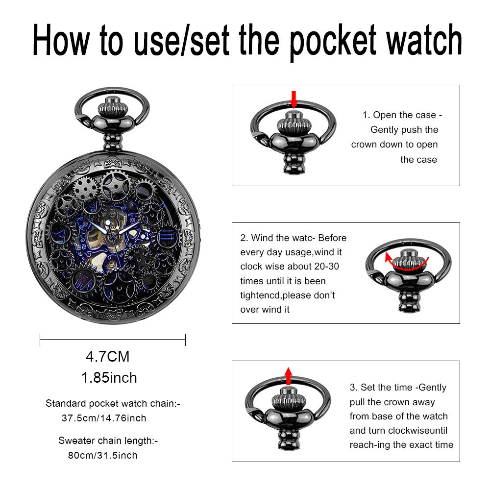 Unendlich U Herren Römische Ziffern Skala Taschenuhr mit Halskette Kette Analog Handaufzug Unisex Retro Steampunk Mechanische Kettenuhr