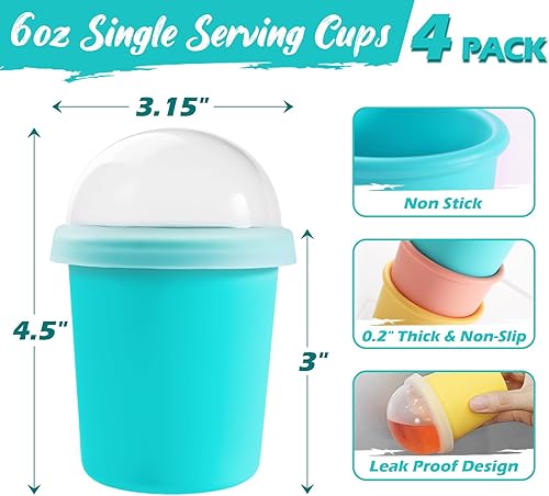 Miniatura 10 de Webake Contenedor de aderezo de ensalada para llevar, recipiente de silicona para salsa de 6 x 2.5 onzas con tapas, cabe en una caja Bento para el