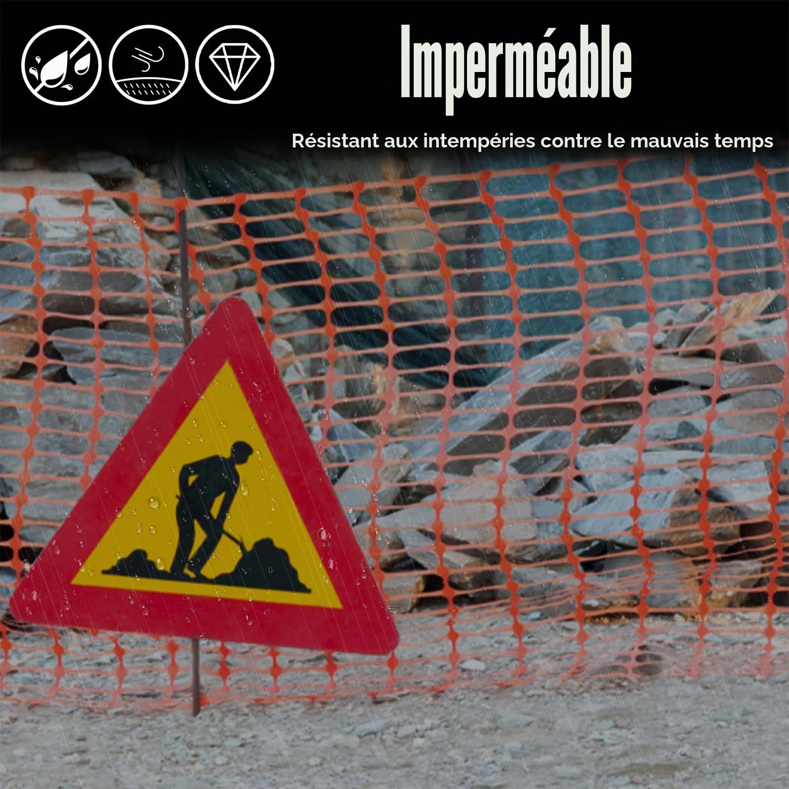 LILIIN 1 x 30 m - Clôture en plastique - Filet de sécurité - Pour poulaillers et chantiers - Orange